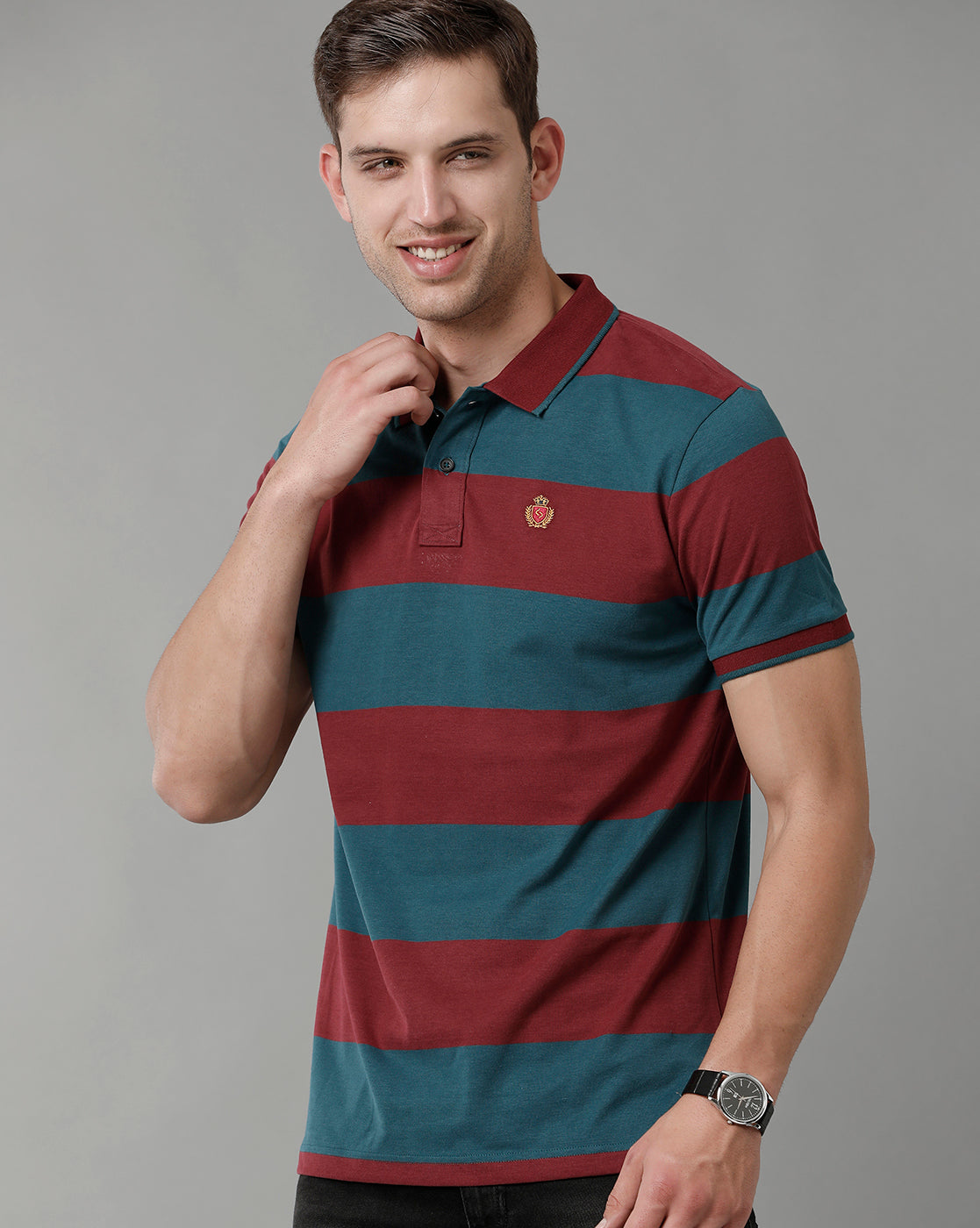 Classic Polo Men's Striped Maroon Cotton Half Sleeve T-Shirt | CPEG - 324 B SF P