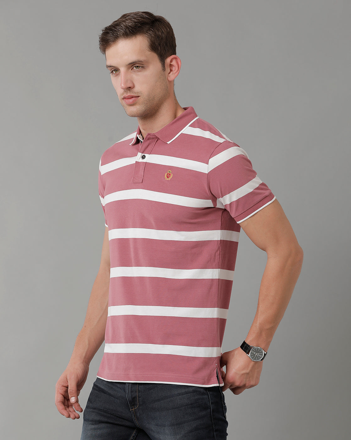 Classic Polo Men's Striped Dr.Pink Cotton Half Sleeve T-Shirt | CPEG - 323 B SF P