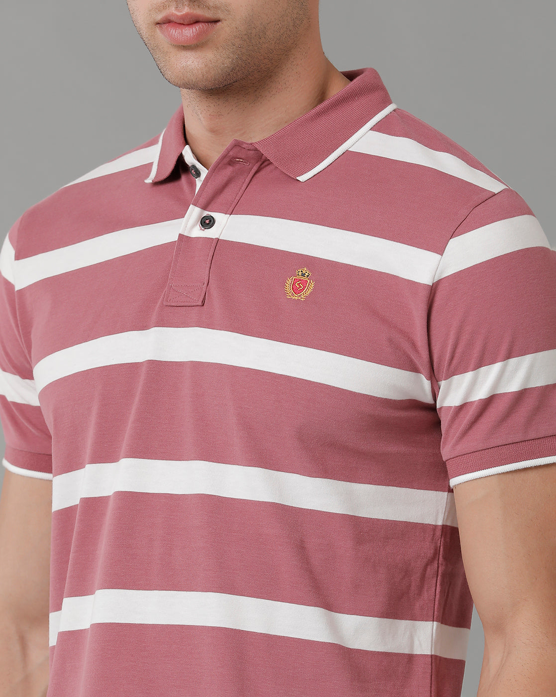 Classic Polo Men's Striped Dr.Pink Cotton Half Sleeve T-Shirt | CPEG - 323 B SF P