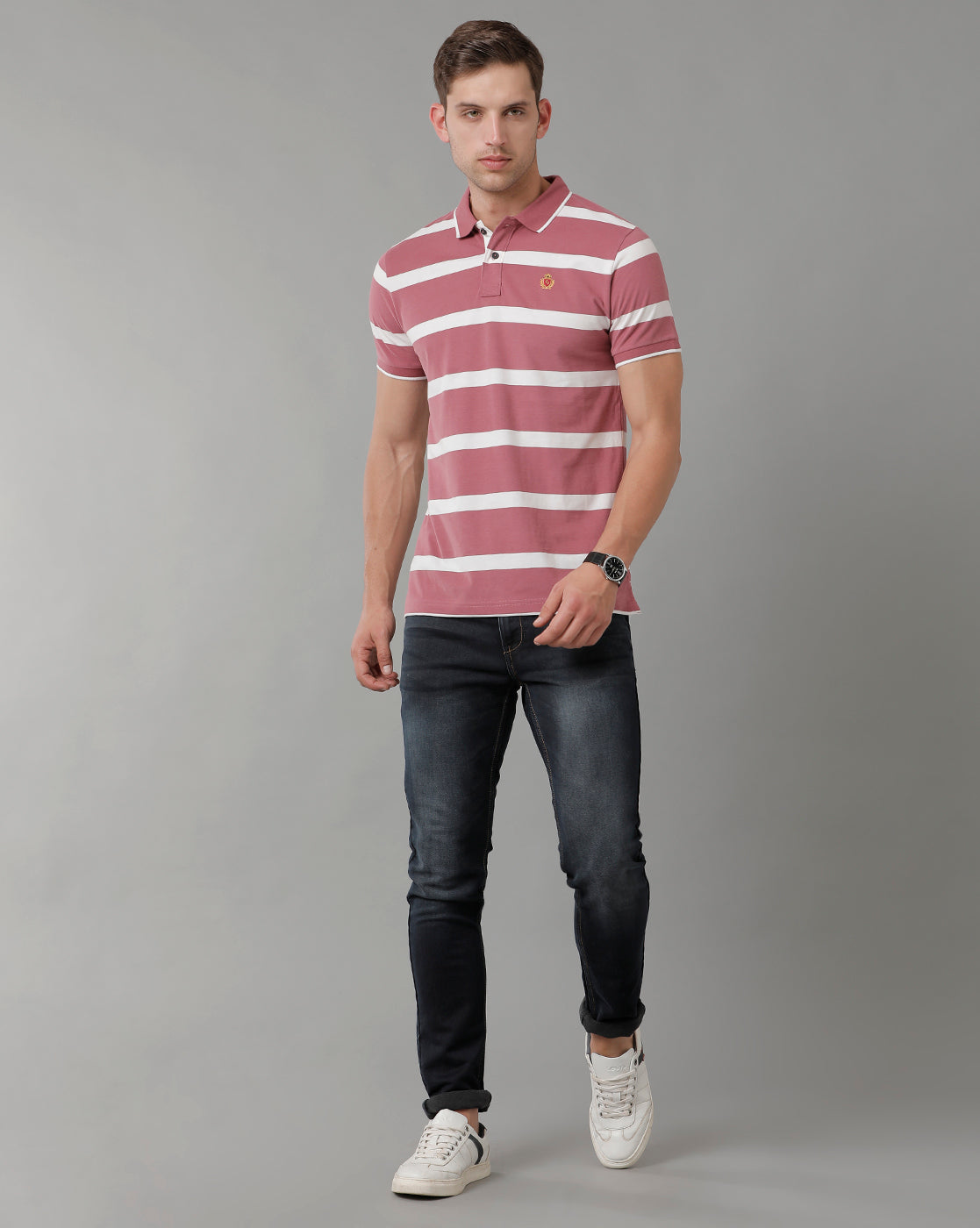 Classic Polo Men's Striped Dr.Pink Cotton Half Sleeve T-Shirt | CPEG - 323 B SF P
