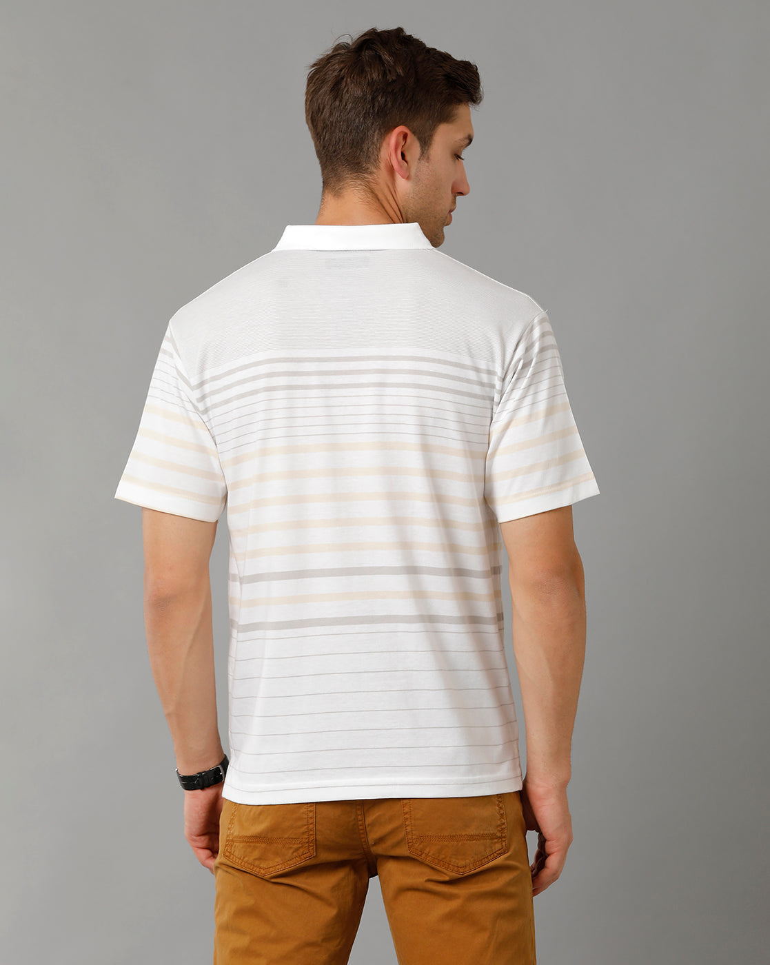 Classic Polo Men's Striped White Cotton Half Sleeve T-Shirt | AVON - 561 A AF P