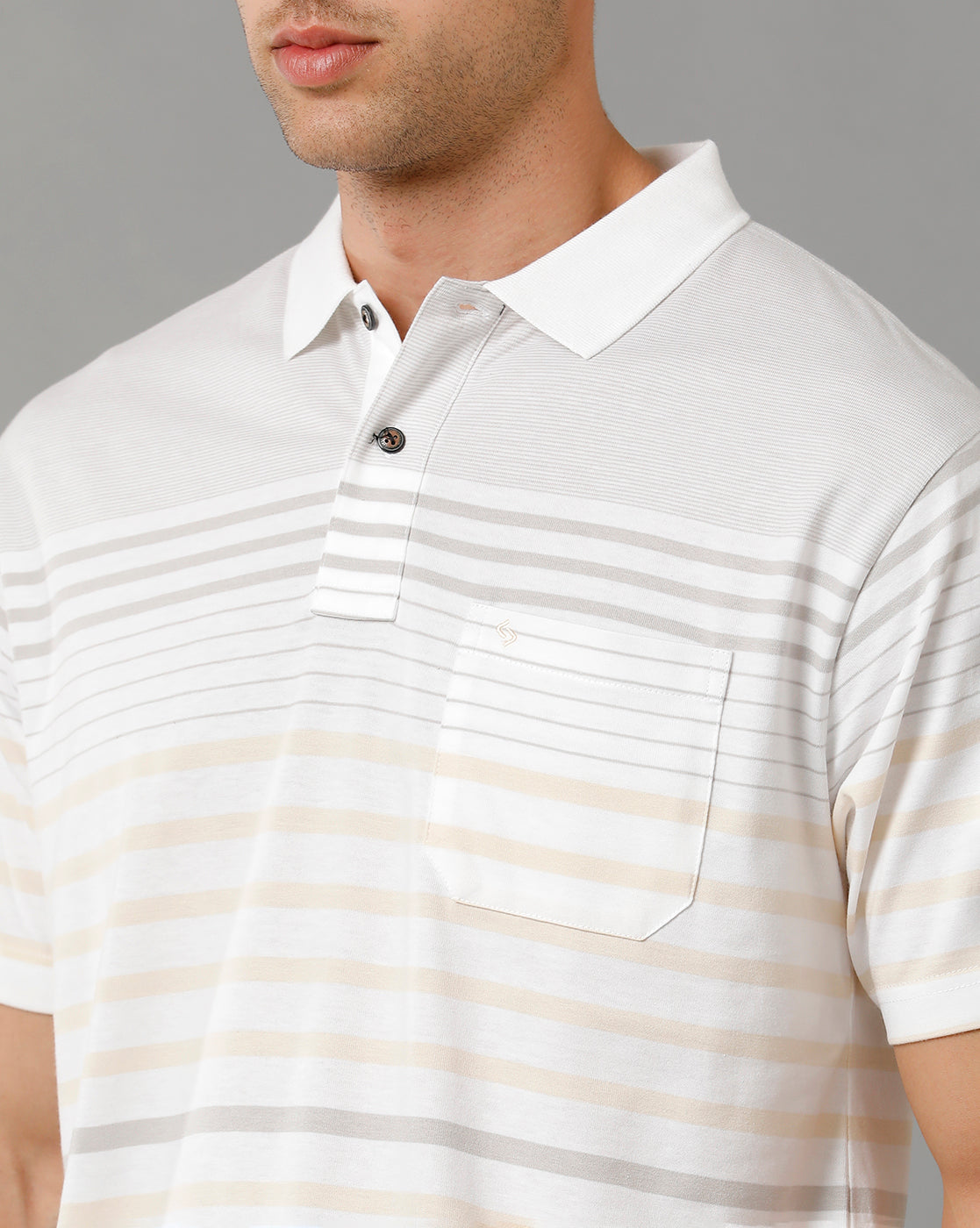 Classic Polo Men's Striped White Cotton Half Sleeve T-Shirt | AVON - 561 A AF P