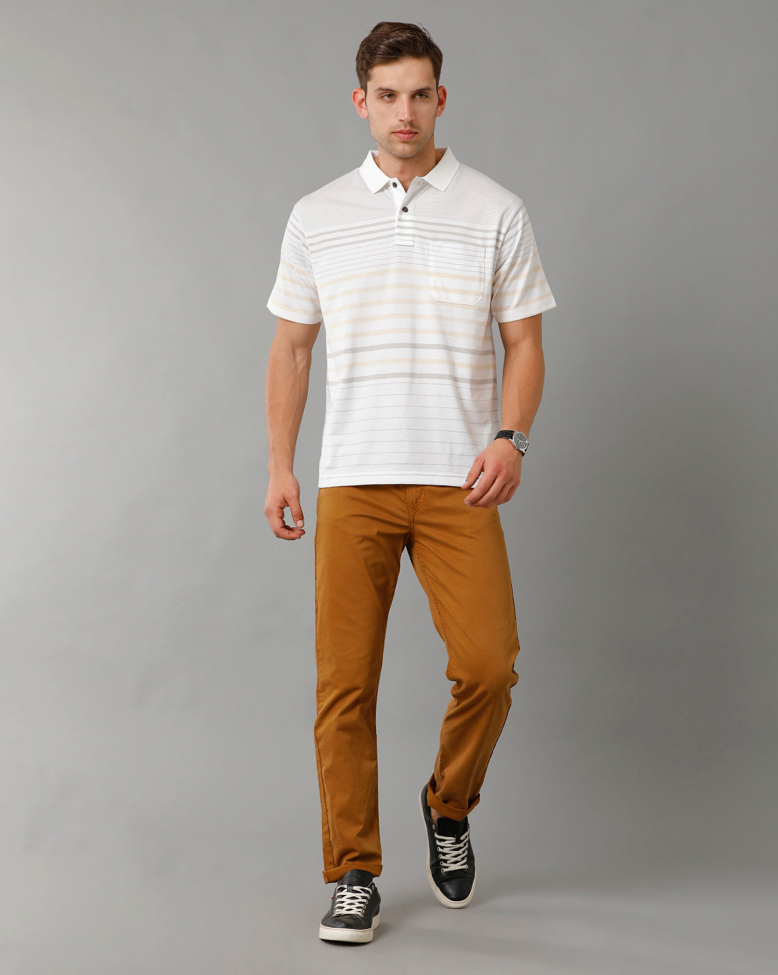 Classic Polo Men's Striped White Cotton Half Sleeve T-Shirt | AVON - 561 A AF P