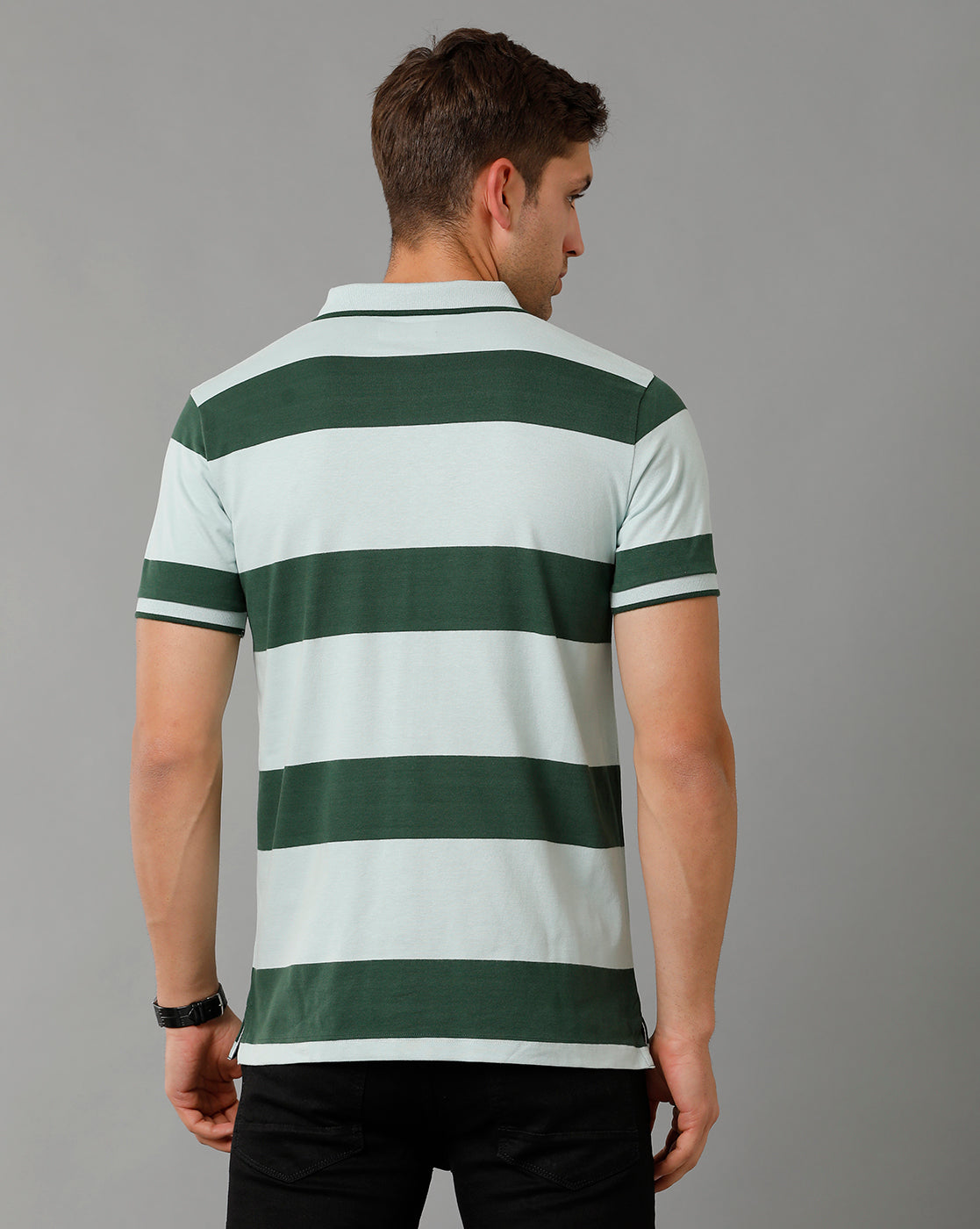Classic Polo Men's Striped Green Cotton Half Sleeve T-Shirt | CPEG - 325 A SF P