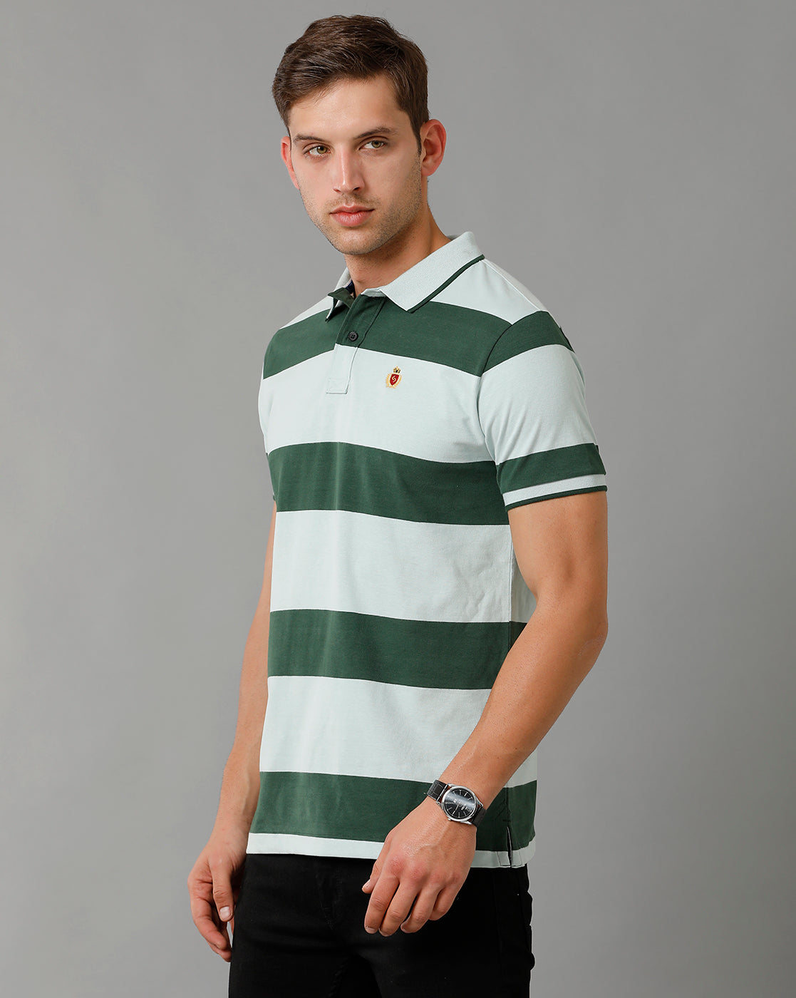 Classic Polo Men's Striped Green Cotton Half Sleeve T-Shirt | CPEG - 325 A SF P