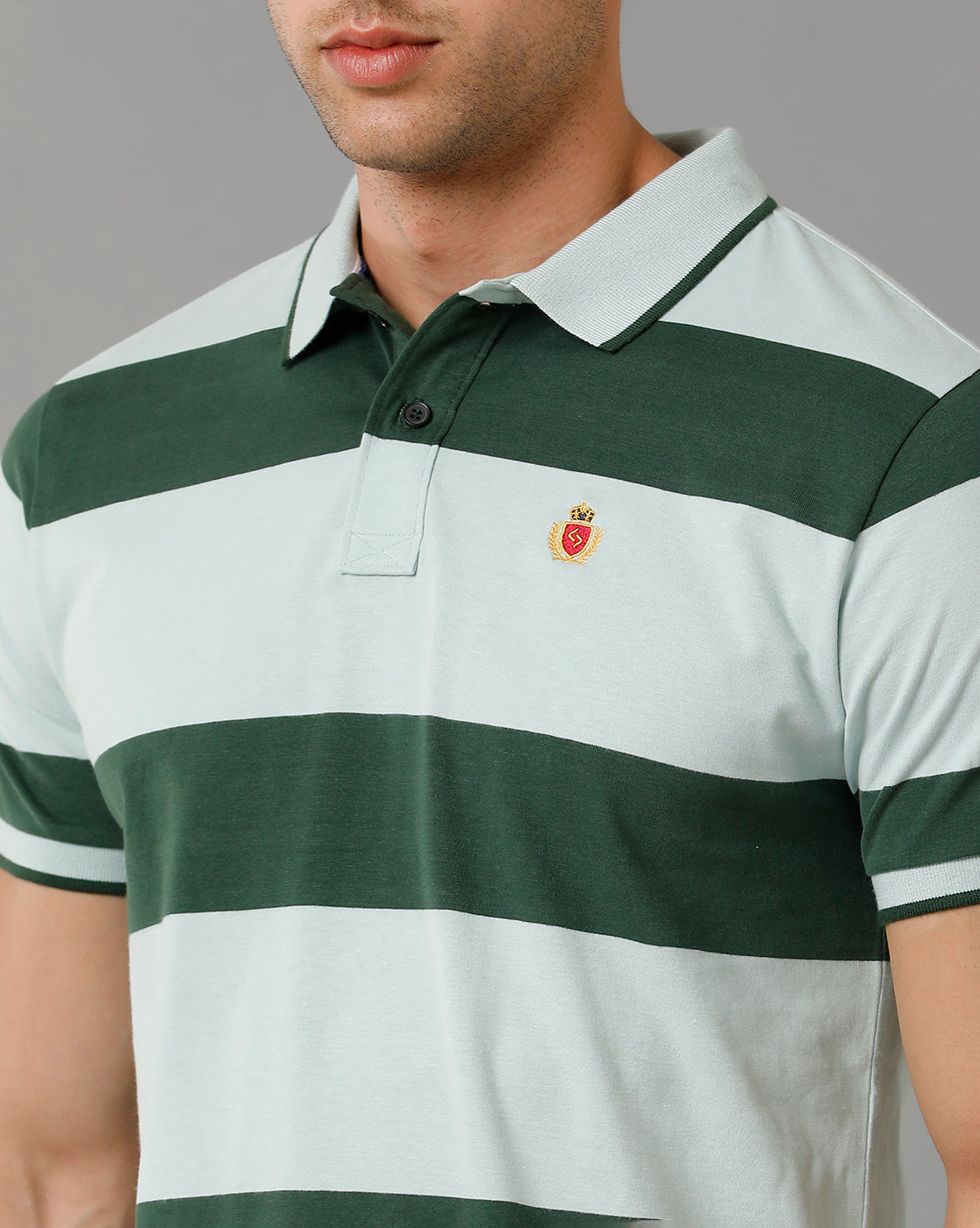 Classic Polo Men's Striped Green Cotton Half Sleeve T-Shirt | CPEG - 325 A SF P