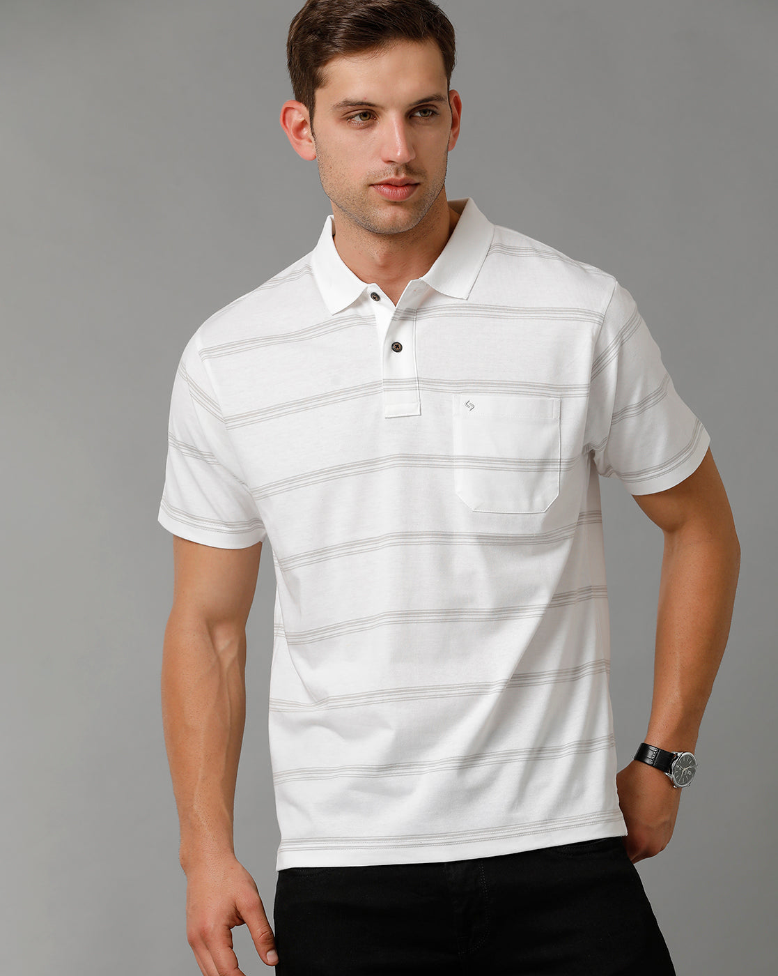 Classic Polo Men's Striped White Cotton Half Sleeve T-Shirt | AVON - 556 A AF P
