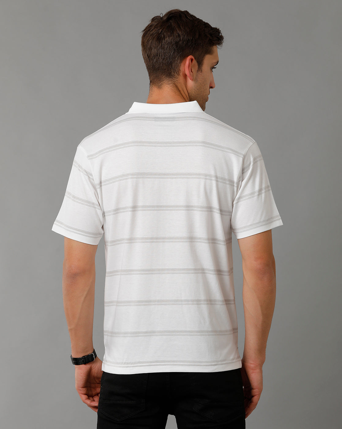 Classic Polo Men's Striped White Cotton Half Sleeve T-Shirt | AVON - 556 A AF P