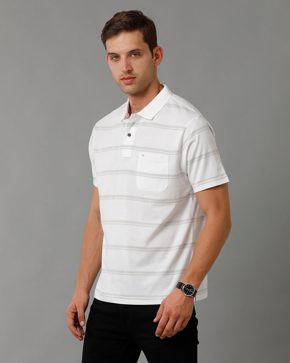 Classic Polo Men's Striped White Cotton Half Sleeve T-Shirt | AVON - 556 A AF P