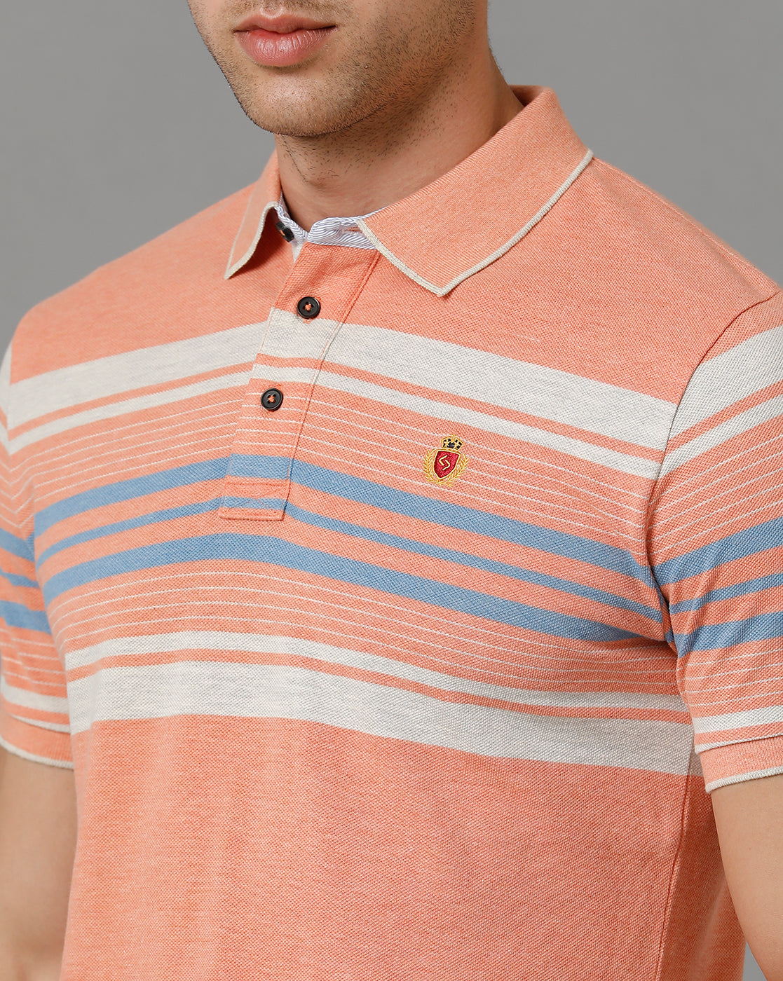 Classic Polo Men's Striped Peach Cotton Half Sleeve T-Shirt | VTA - 264 B SF P