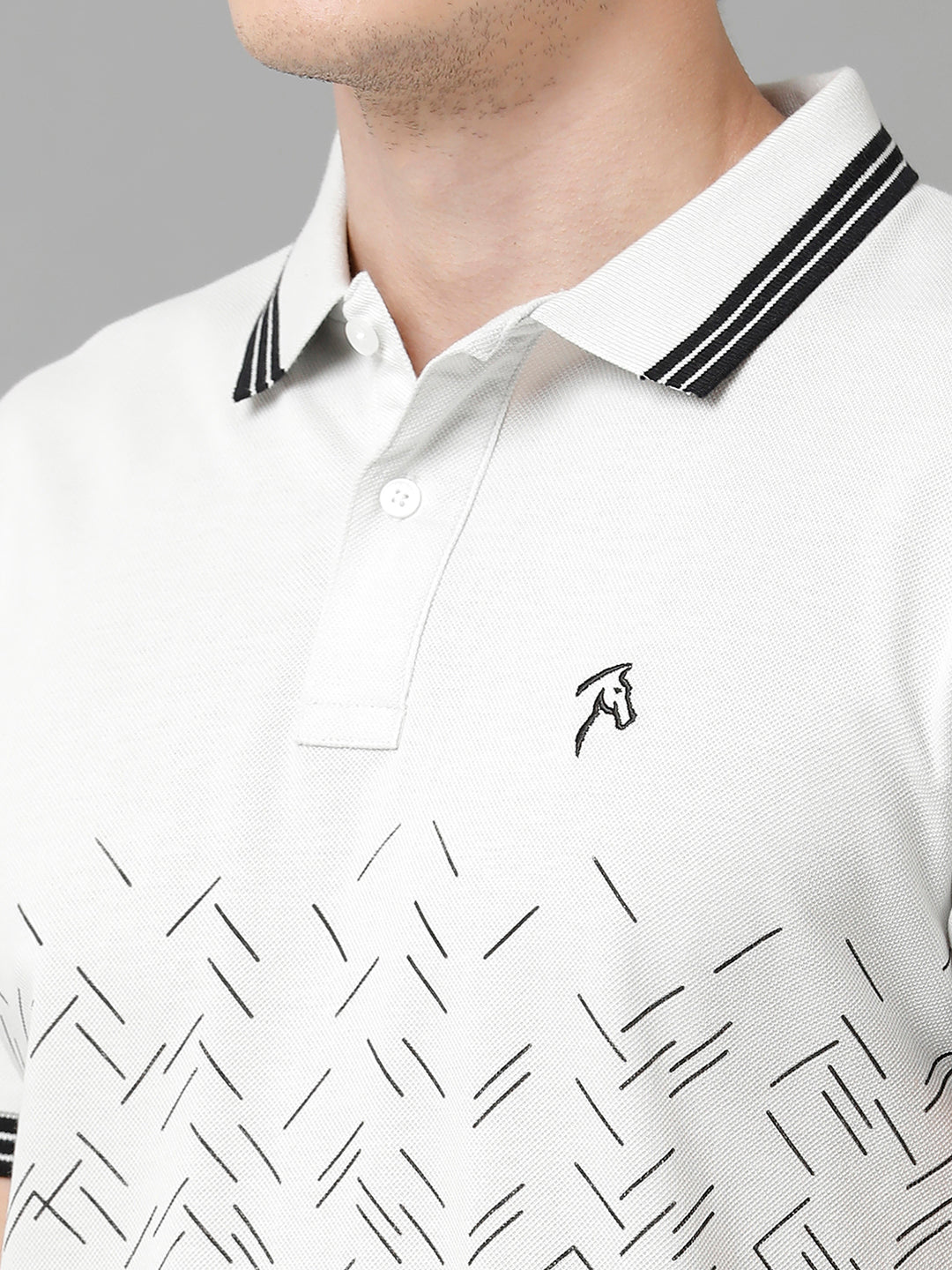 CP BRO Men's Cotton Printed Half Sleeve Slim Fit Polo Neck White Color T-Shirt | Brp - 363 B