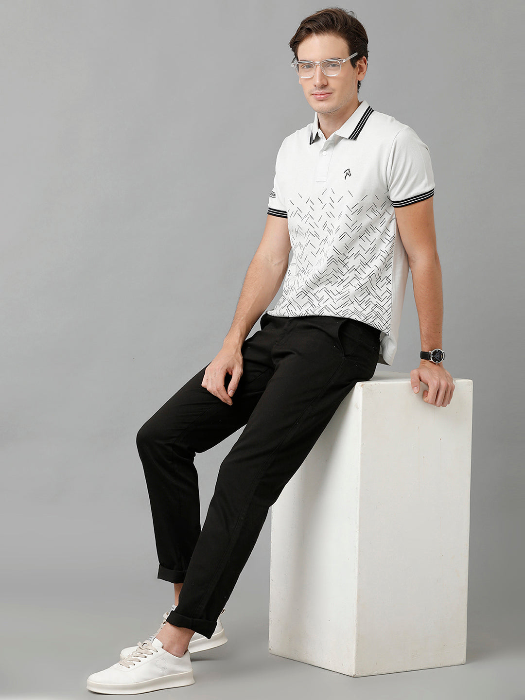 CP BRO Men's Cotton Printed Half Sleeve Slim Fit Polo Neck White Color T-Shirt | Brp - 363 B