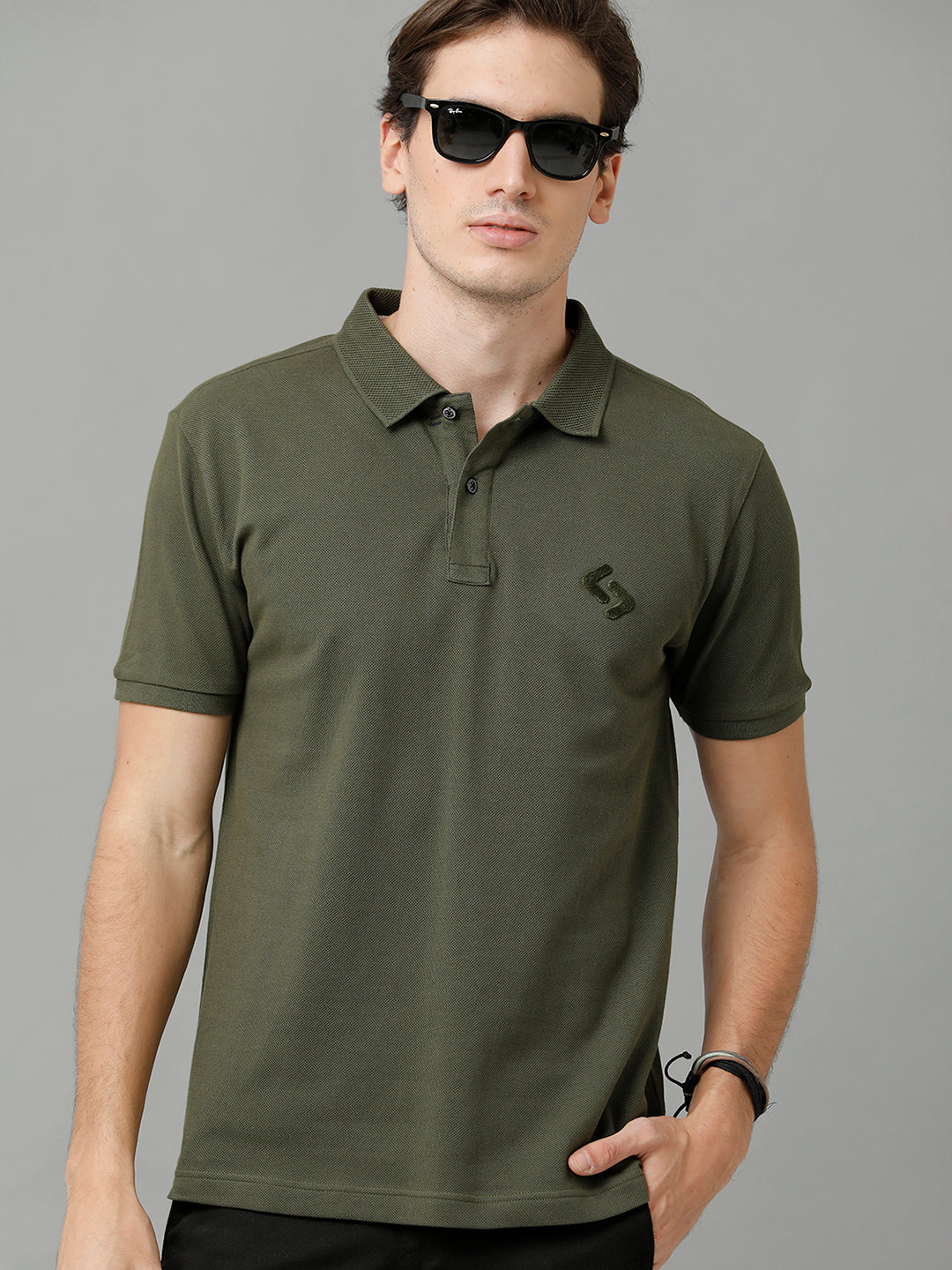 Classic Polo Men's Cotton Solid Half Sleeve Slim Fit Polo Neck Olive Color T-Shirt | Prm - 750 B