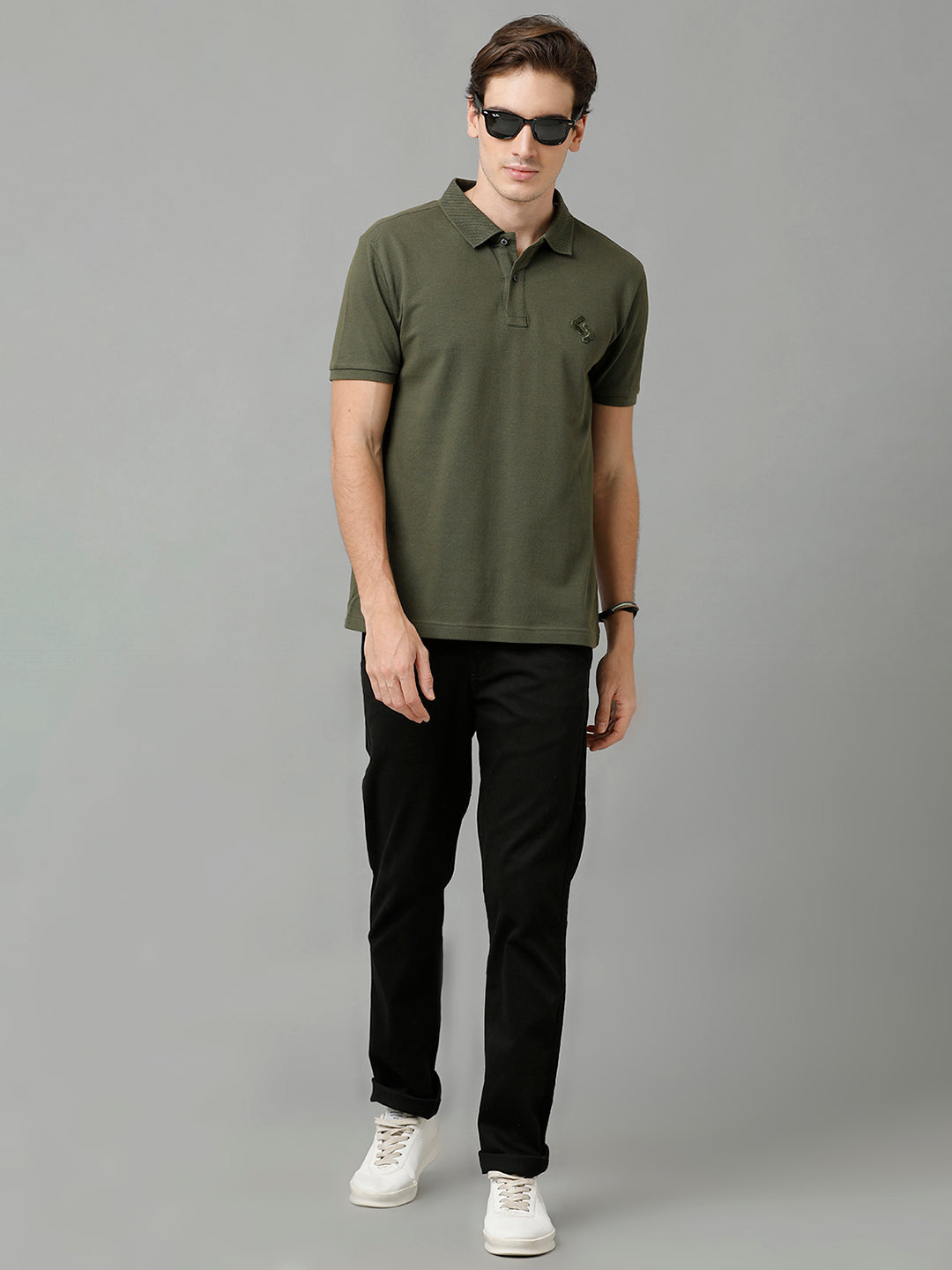 Classic Polo Men's Cotton Solid Half Sleeve Slim Fit Polo Neck Olive Color T-Shirt | Prm - 750 B