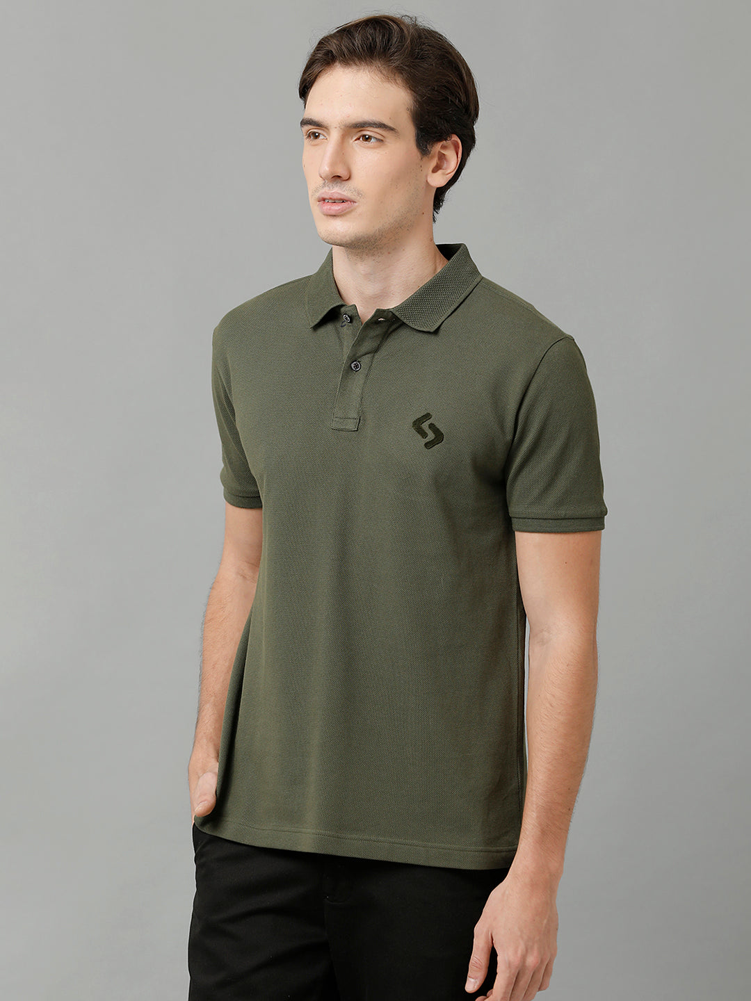 Classic Polo Men's Cotton Solid Half Sleeve Slim Fit Polo Neck Olive Color T-Shirt | Prm - 750 B