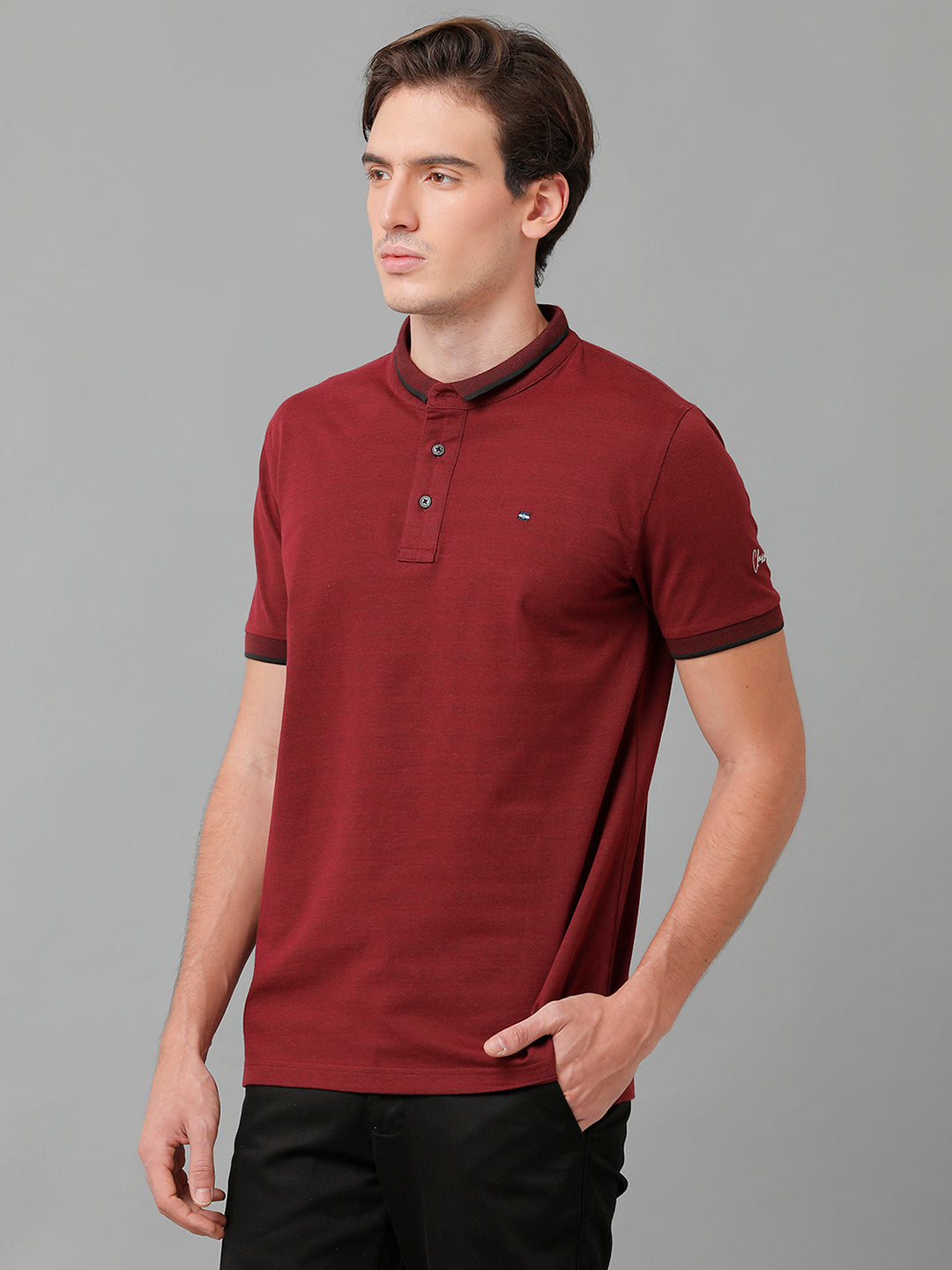 Classic Polo Men's Cotton Solid Half Sleeve Slim Fit Polo Neck Maroon Color T-Shirt | Prm - 747 B