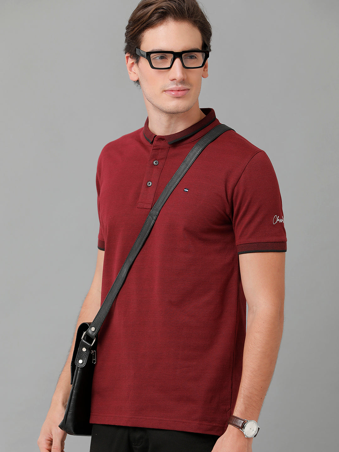 Classic Polo Men's Cotton Solid Half Sleeve Slim Fit Polo Neck Maroon Color T-Shirt | Prm - 747 B