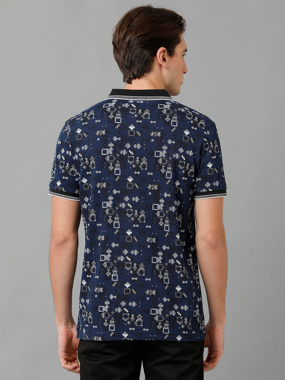 CP BRO Men's Cotton Printed Half Sleeve Slim Fit Polo Neck Navy Blue Color T-Shirt | Brp - 351 B