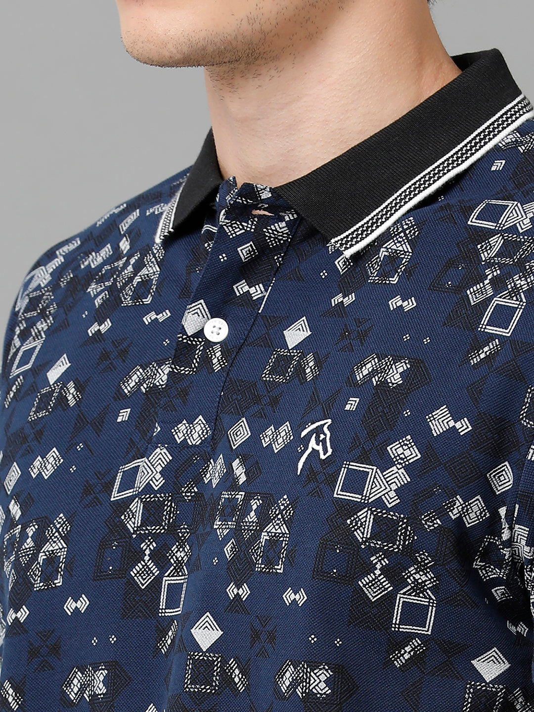 CP BRO Men's Cotton Printed Half Sleeve Slim Fit Polo Neck Navy Blue Color T-Shirt | Brp - 351 B