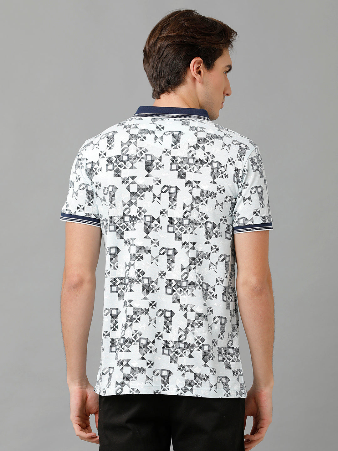 CP BRO Men's Cotton Printed Half Sleeve Slim Fit Polo Neck White Color T-Shirt | Brp - 351 A