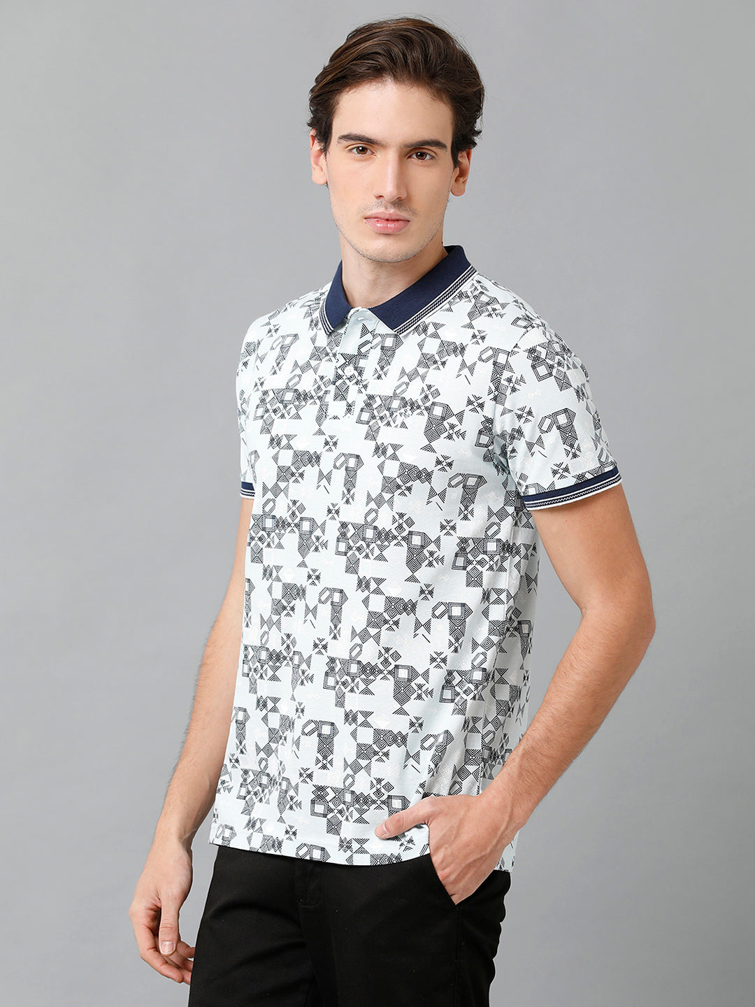 CP BRO Men's Cotton Printed Half Sleeve Slim Fit Polo Neck White Color T-Shirt | Brp - 351 A