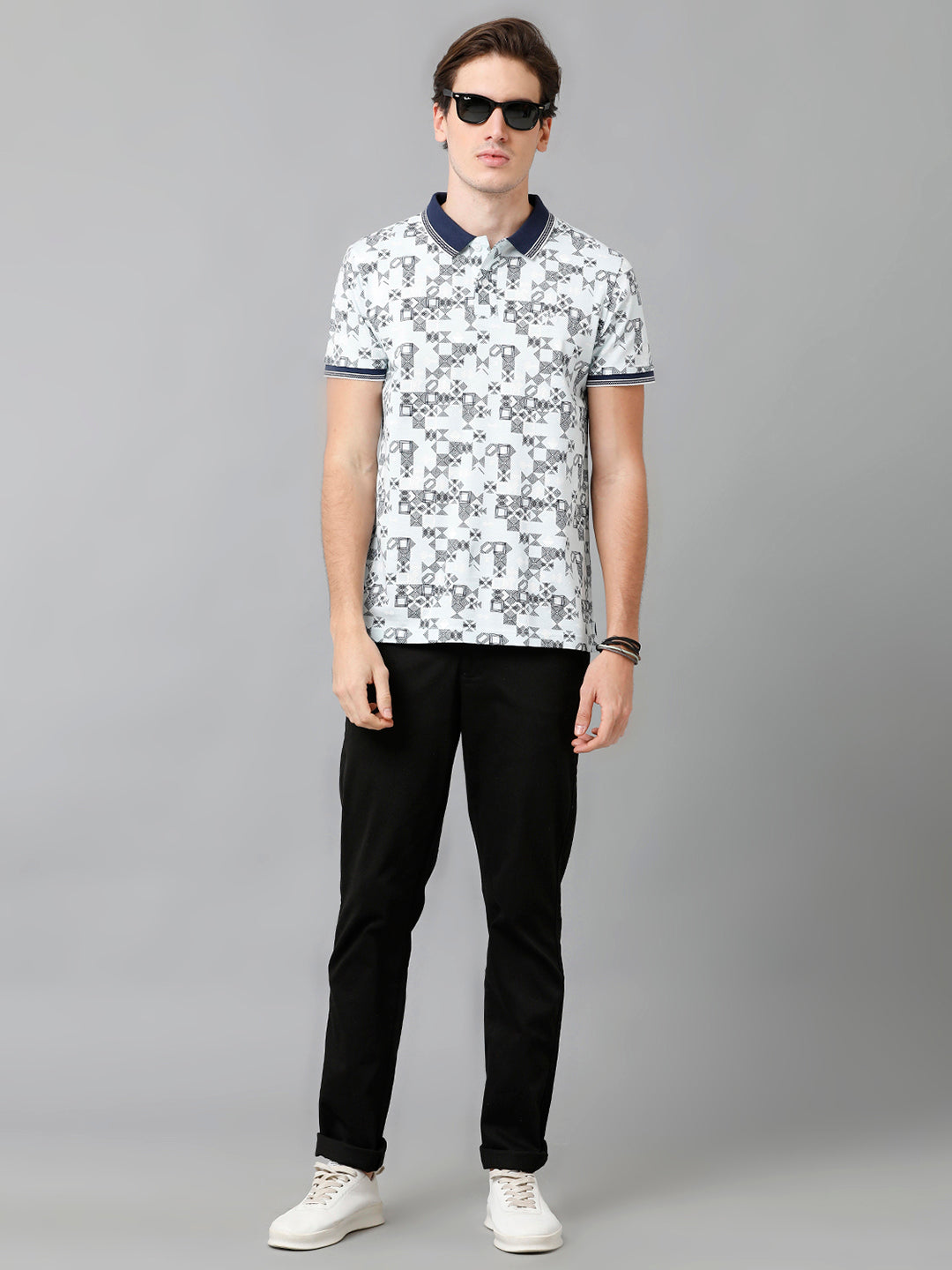 CP BRO Men's Cotton Printed Half Sleeve Slim Fit Polo Neck White Color T-Shirt | Brp - 351 A