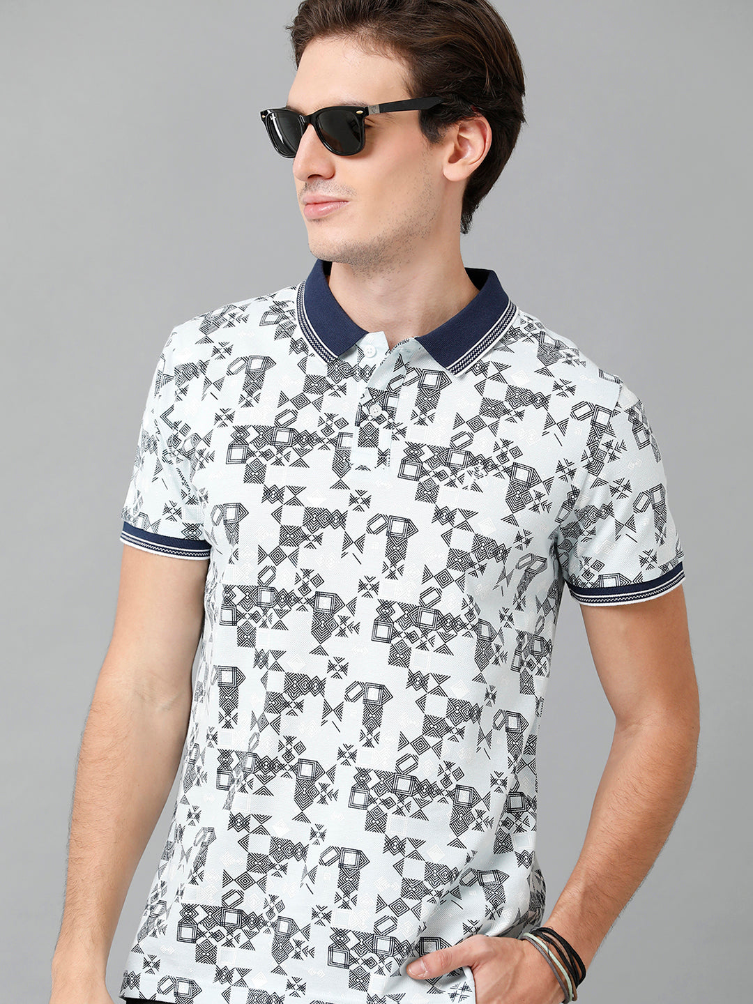CP BRO Men's Cotton Printed Half Sleeve Slim Fit Polo Neck White Color T-Shirt | Brp - 351 A