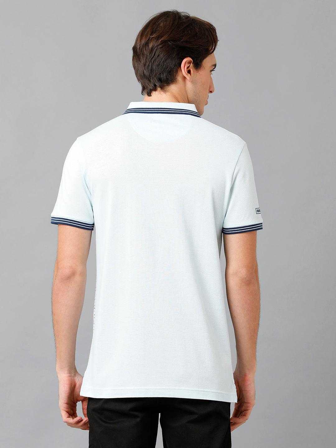 CP BRO Men's Cotton Printed Half Sleeve Slim Fit Polo Neck Light Blue Color T-Shirt | Brp - 363 A