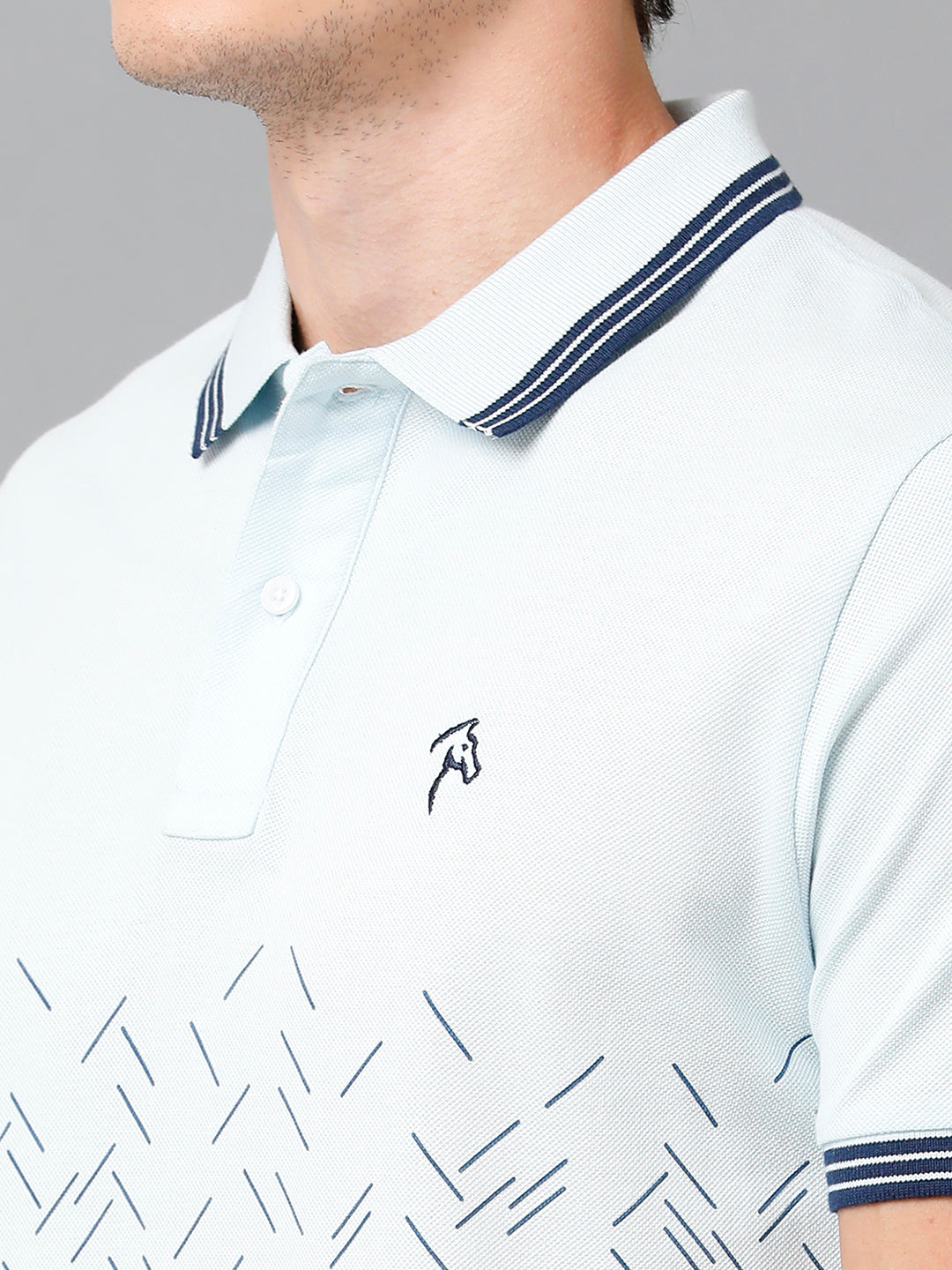 CP BRO Men's Cotton Printed Half Sleeve Slim Fit Polo Neck Light Blue Color T-Shirt | Brp - 363 A