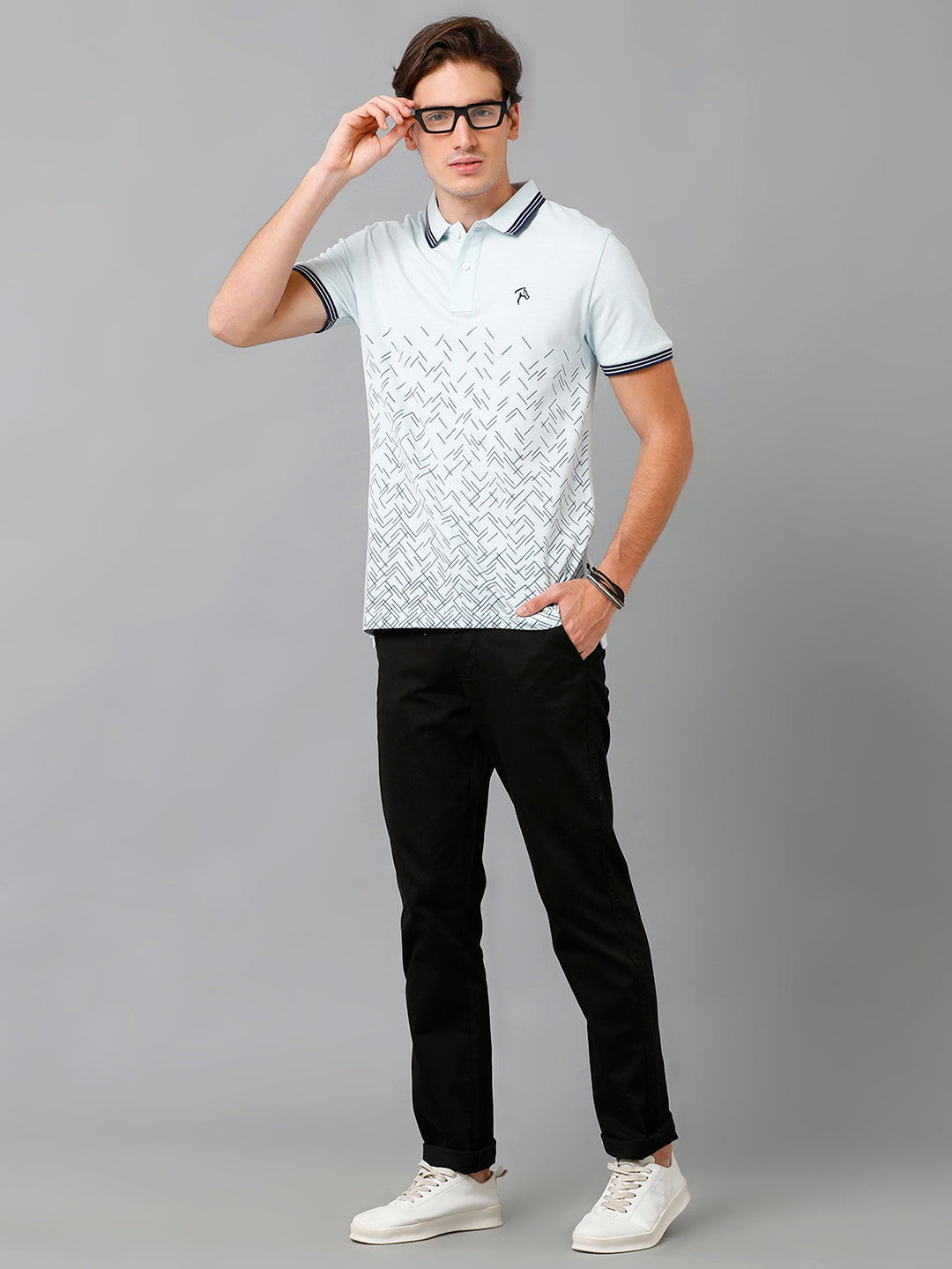 CP BRO Men's Cotton Printed Half Sleeve Slim Fit Polo Neck Light Blue Color T-Shirt | Brp - 363 A