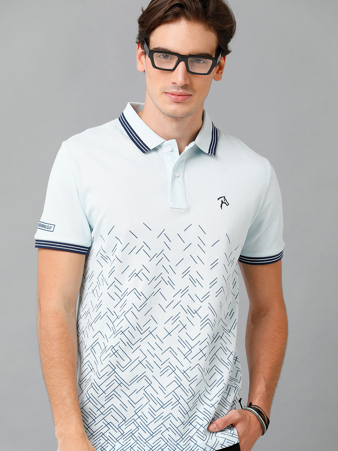 CP BRO Men's Cotton Printed Half Sleeve Slim Fit Polo Neck Light Blue Color T-Shirt | Brp - 363 A