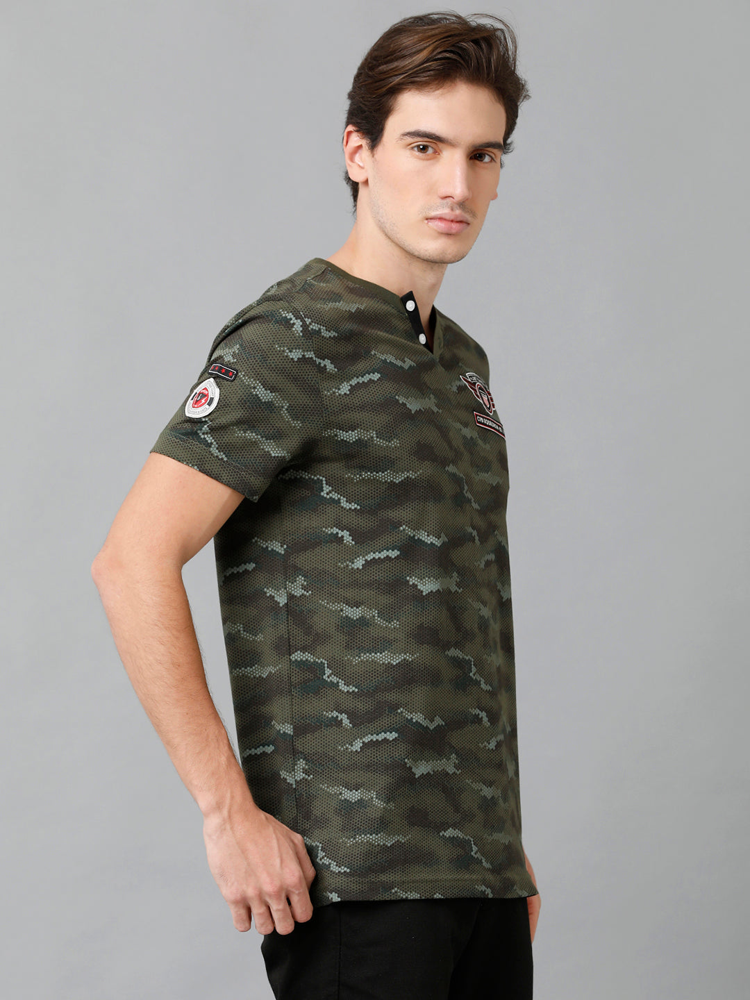 CP BRO Men's Cotton Printed Half Sleeve Slim Fit V-Neck Multicolor T-Shirt | Brcn - 532 A