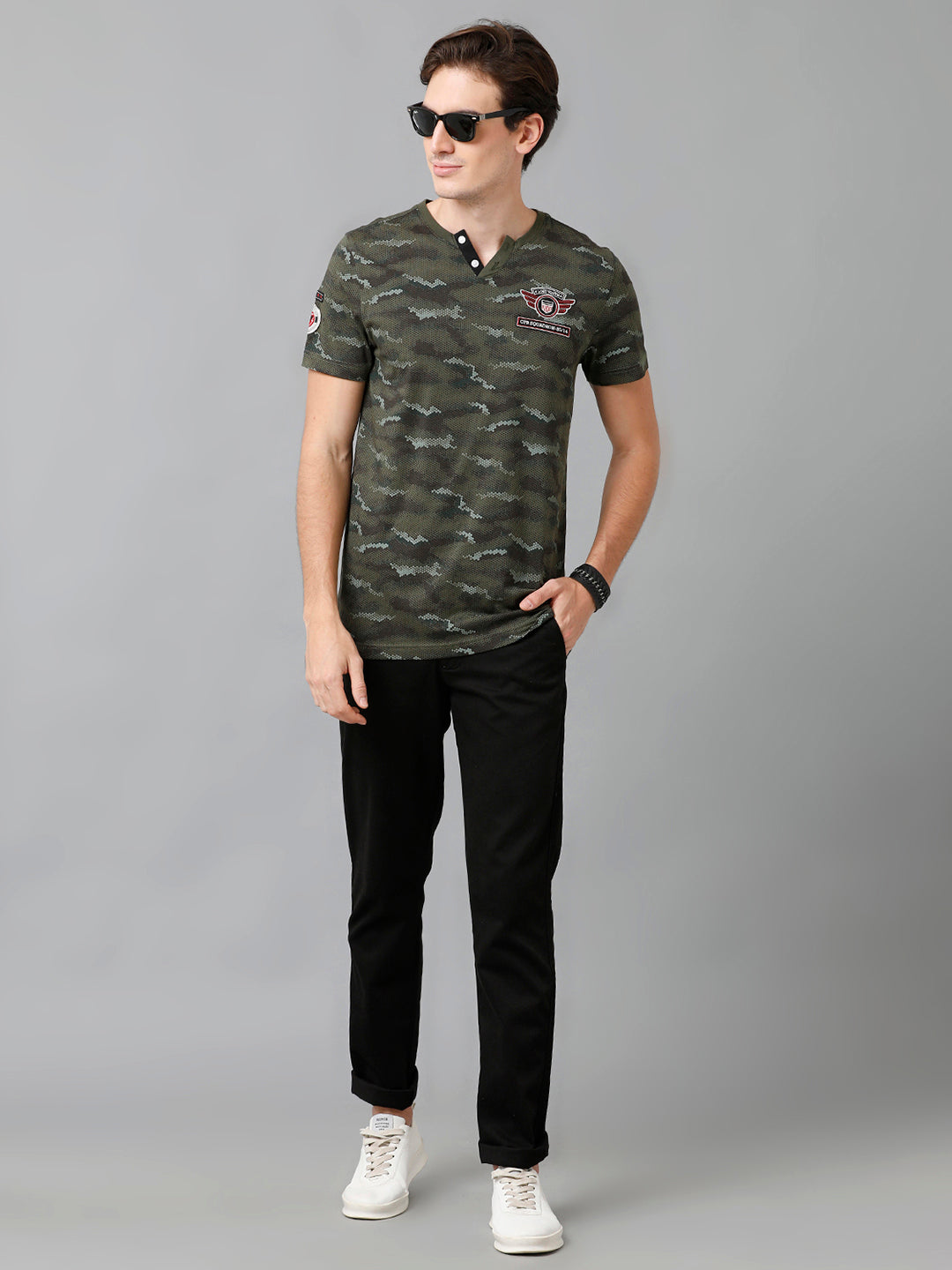 CP BRO Men's Cotton Printed Half Sleeve Slim Fit V-Neck Multicolor T-Shirt | Brcn - 532 A