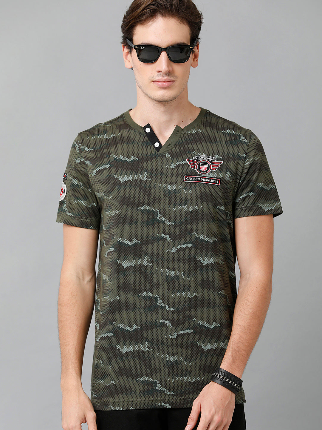 CP BRO Men's Cotton Printed Half Sleeve Slim Fit V-Neck Multicolor T-Shirt | Brcn - 532 A