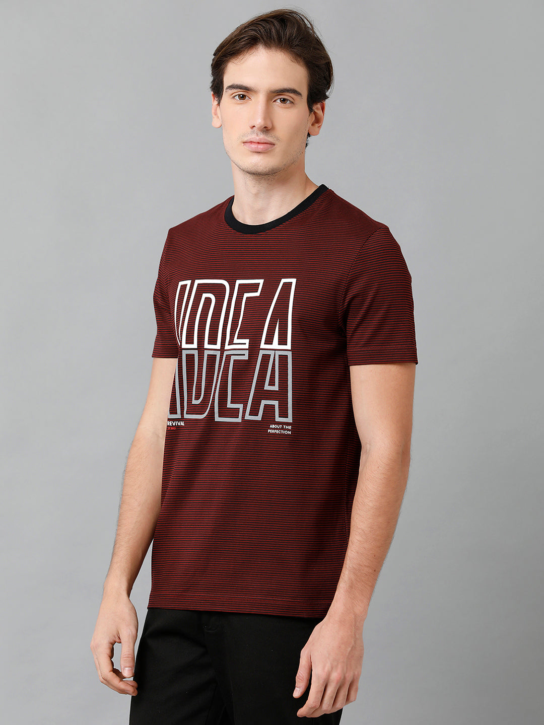 CP BRO Men's Cotton Printed Half Sleeve Slim Fit Round Neck Maroon Color T-Shirt | Brcn - 519 B
