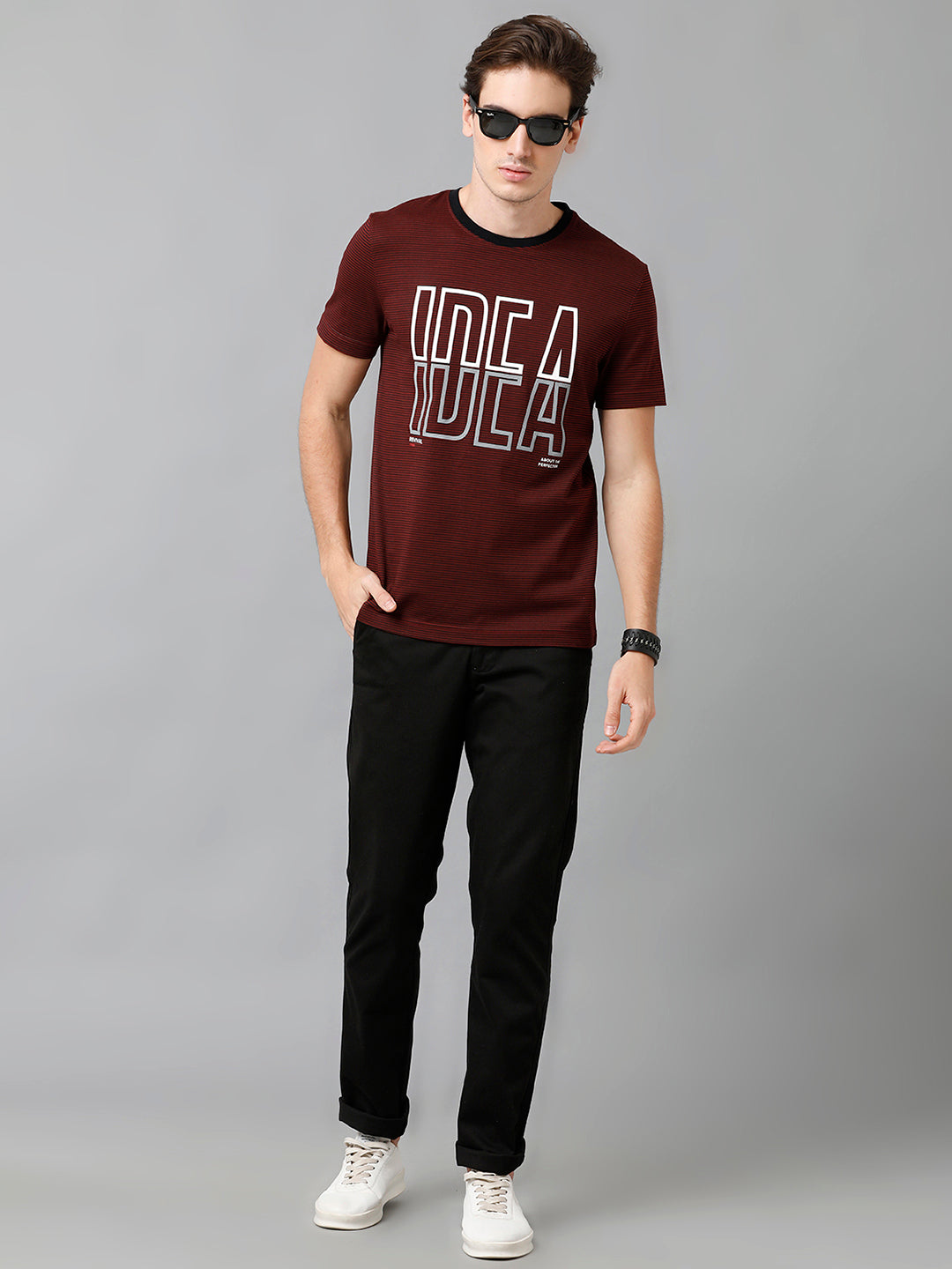 CP BRO Men's Cotton Printed Half Sleeve Slim Fit Round Neck Maroon Color T-Shirt | Brcn - 519 B