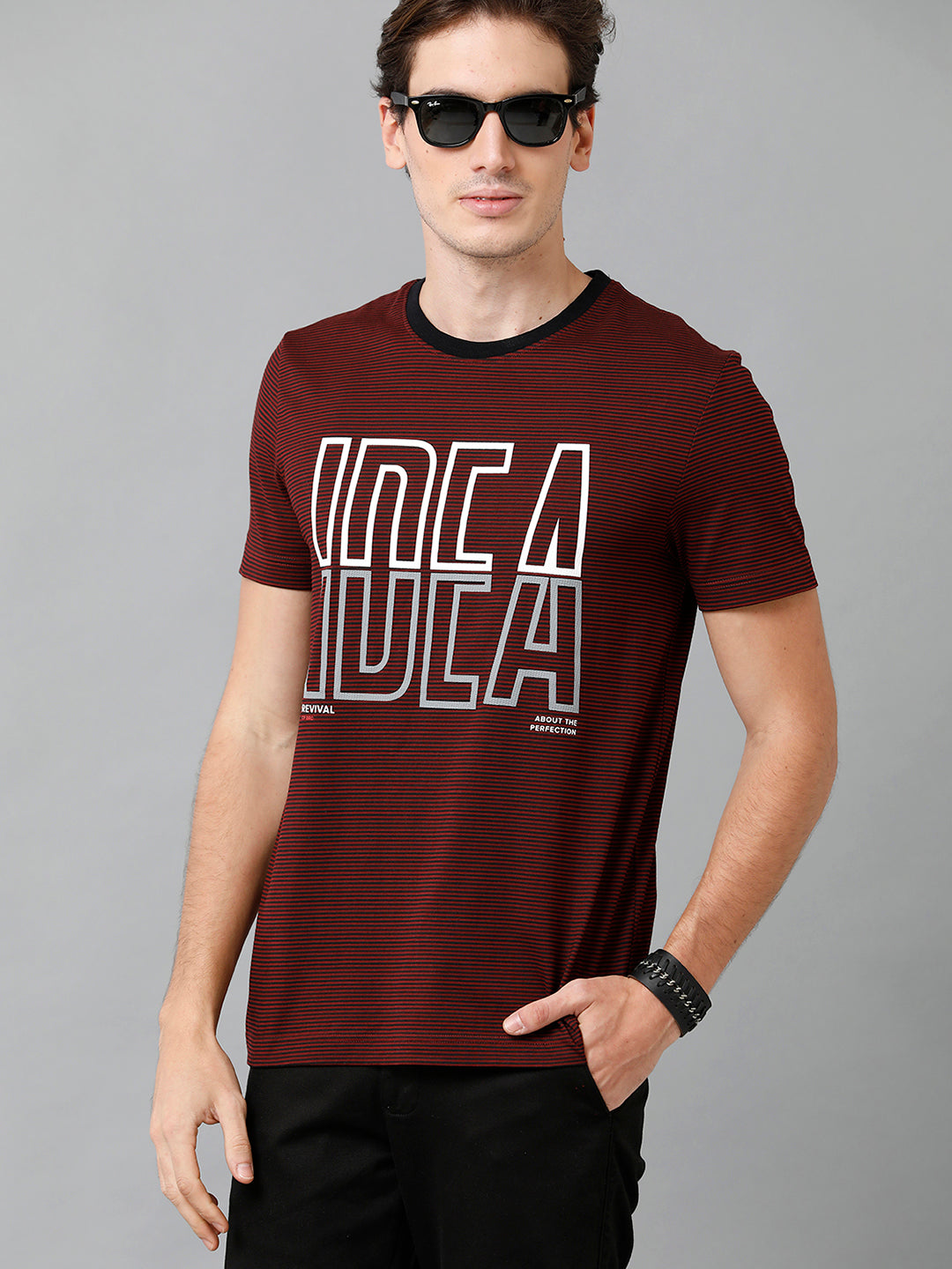 CP BRO Men's Cotton Printed Half Sleeve Slim Fit Round Neck Maroon Color T-Shirt | Brcn - 519 B