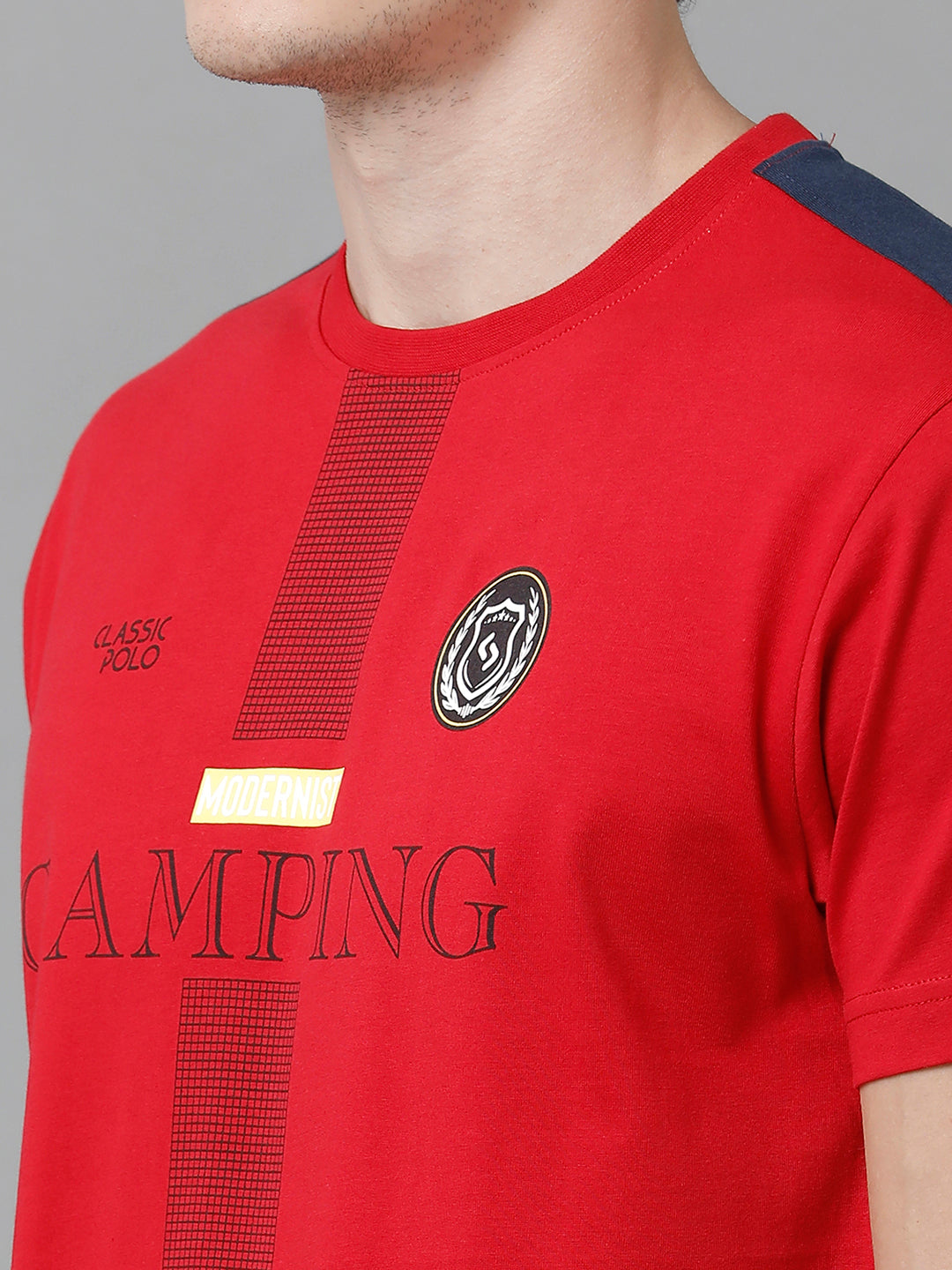 Classic Polo Men's Cotton Printed Half Sleeve Slim Fit Round Neck Red Color T-Shirt | Baleno - 500 B