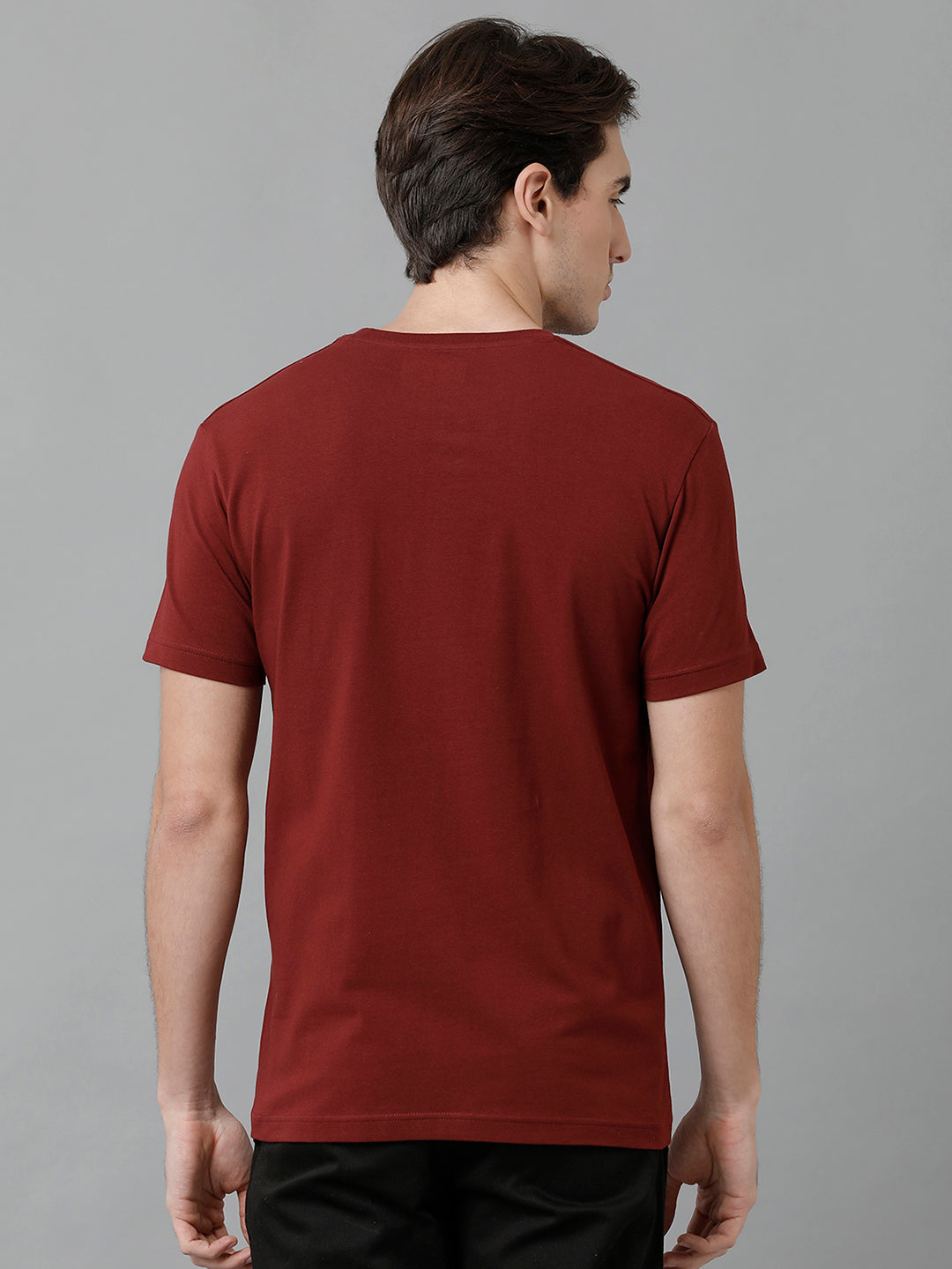 Classic Polo Men's Cotton Printed Half Sleeve Slim Fit Round Neck Maroon Color T-Shirt | Baleno - 497 A