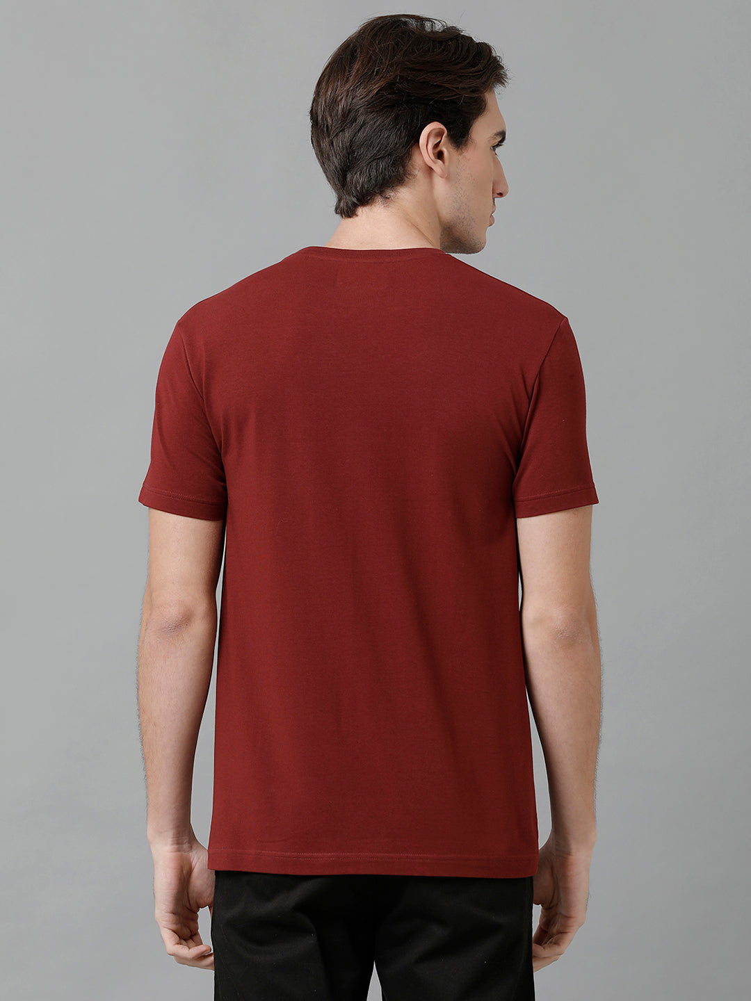 Classic Polo Men's Cotton Printed Half Sleeve Slim Fit Round Neck Maroon Color T-Shirt | Baleno - 505 B