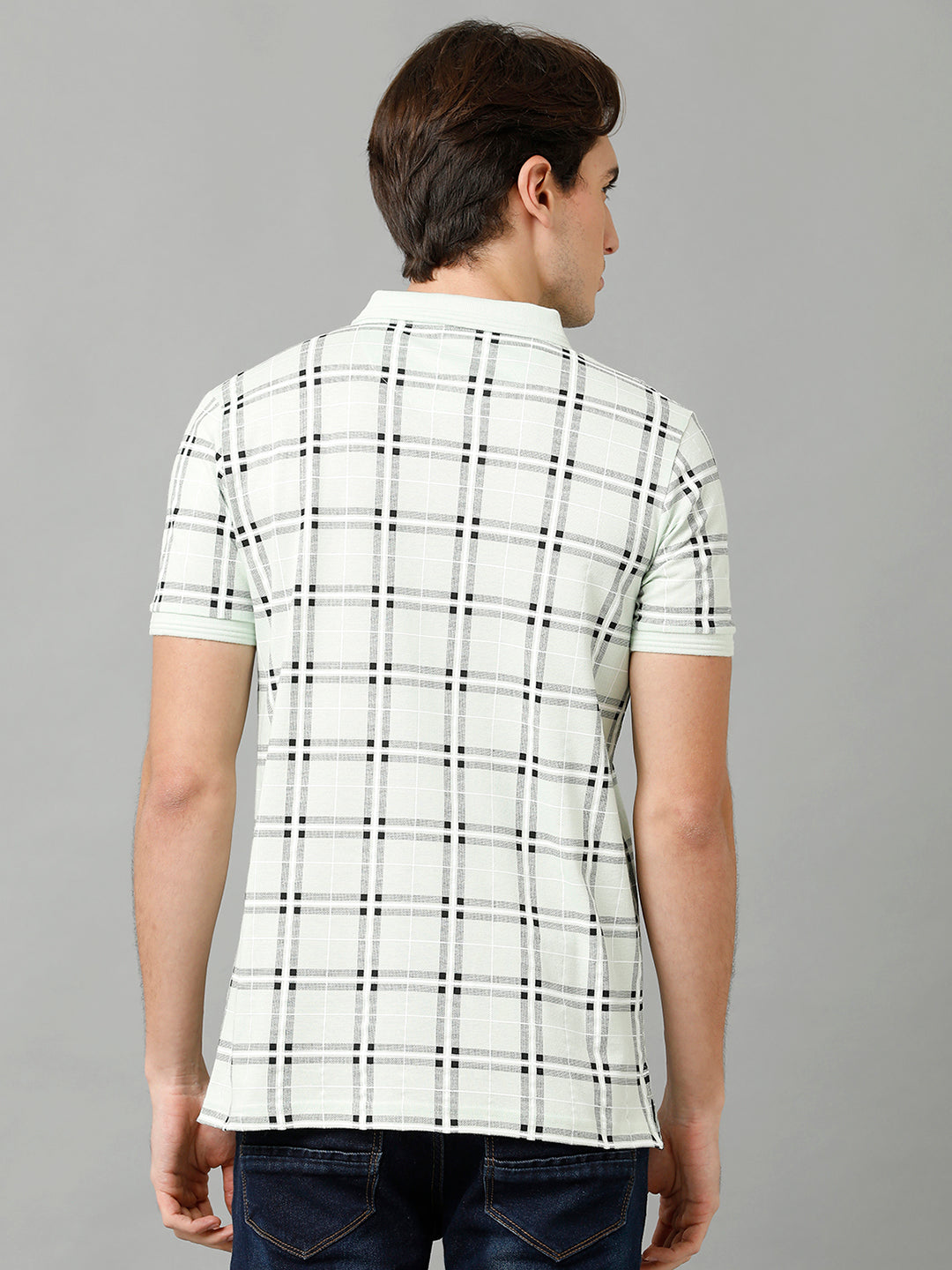 CP BRO Men's Cotton Checked Half Sleeve Slim Fit Polo Neck White Color T-Shirt | Brp - 353 B