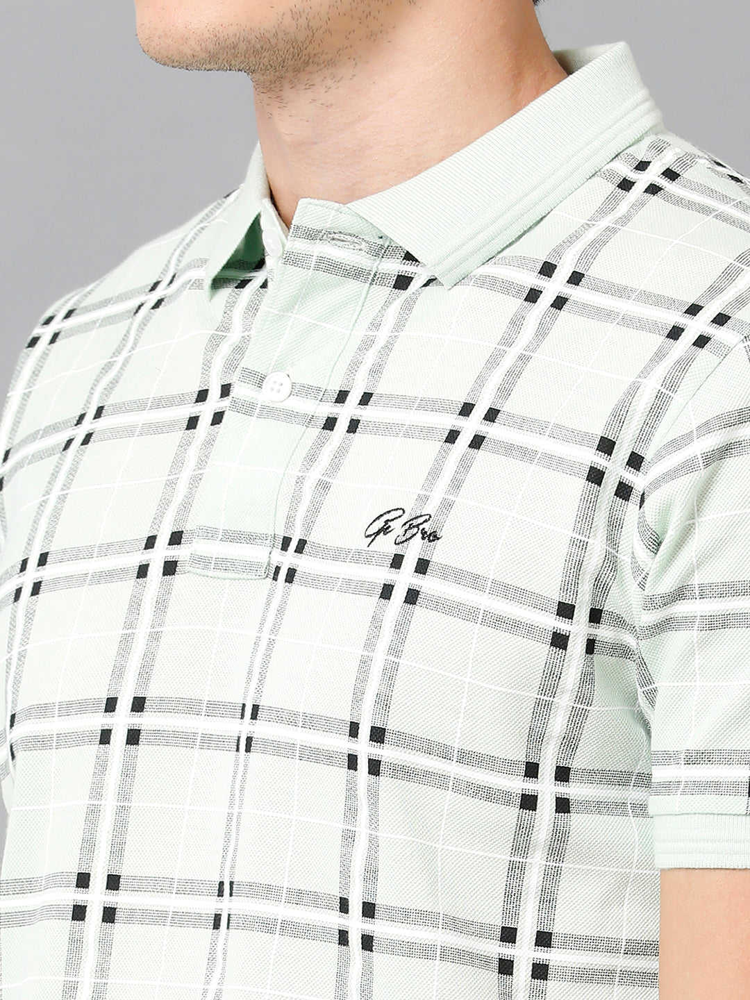 CP BRO Men's Cotton Checked Half Sleeve Slim Fit Polo Neck White Color T-Shirt | Brp - 353 B
