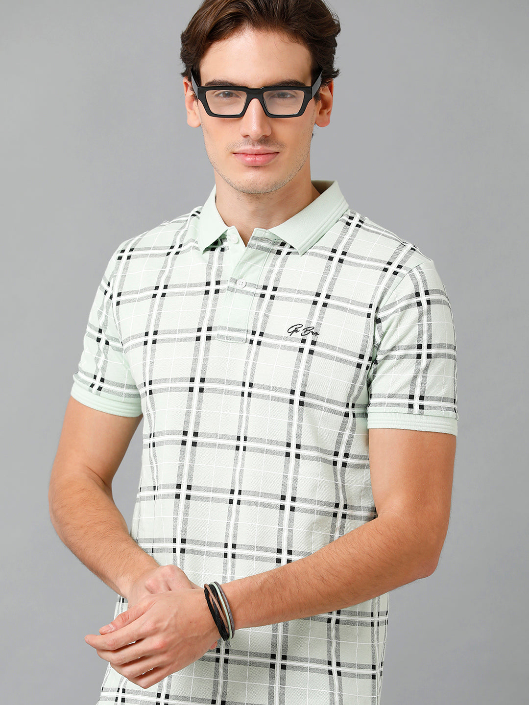 CP BRO Men's Cotton Checked Half Sleeve Slim Fit Polo Neck White Color T-Shirt | Brp - 353 B