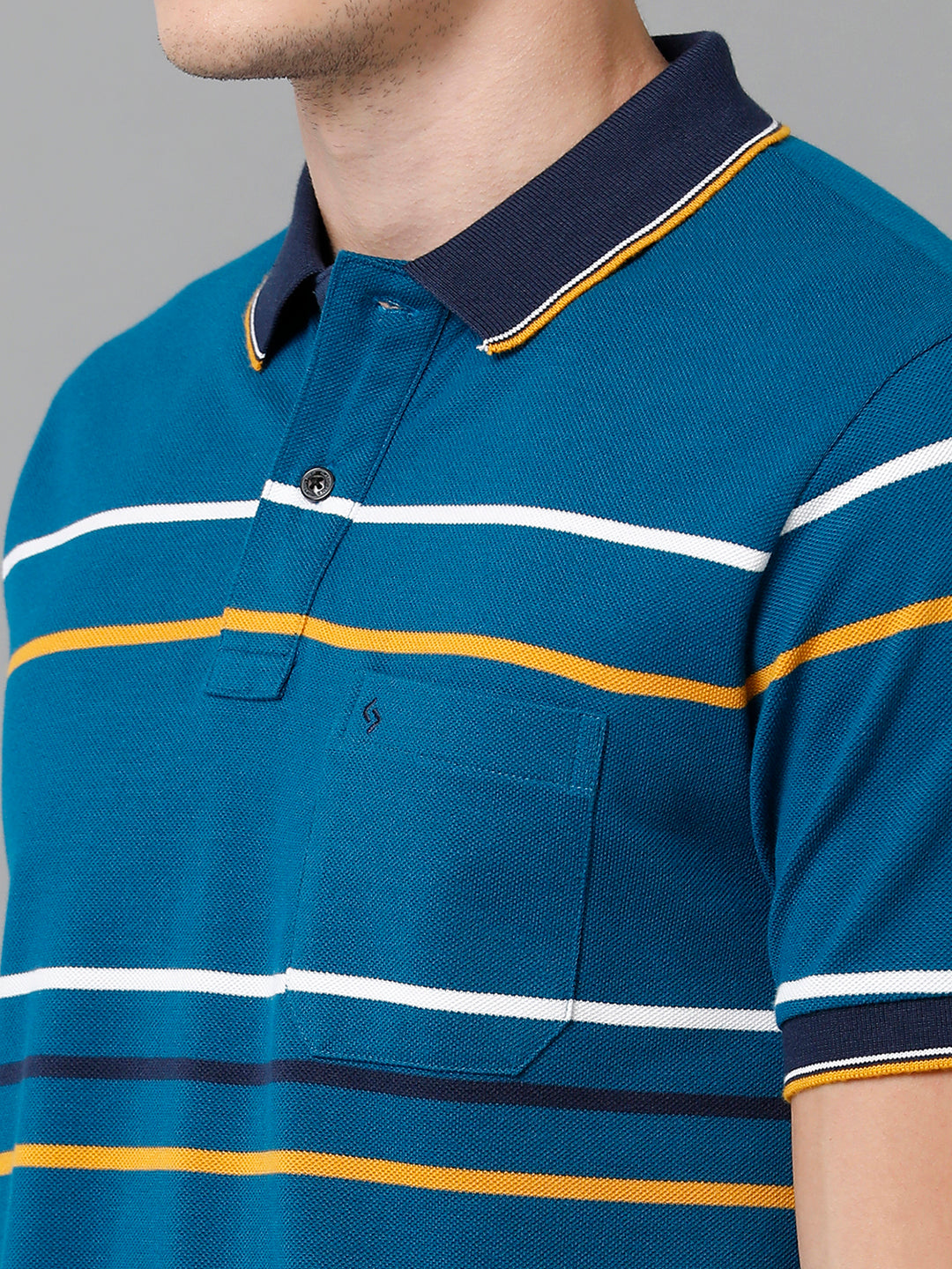 Classic Polo Men's Cotton Blend Striped Half Sleeve Slim Fit Polo Neck Blue Color T-Shirt | Adore - 193 A