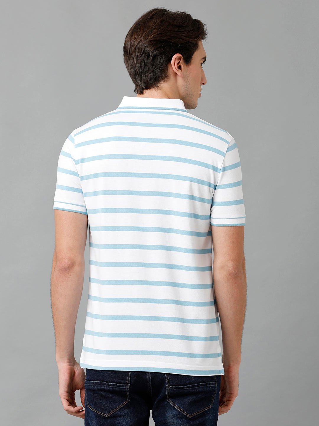 Classic Polo Men's Cotton Striped Half Sleeve Slim Fit Polo Neck White Color T-Shirt | Cpeg - 292 B
