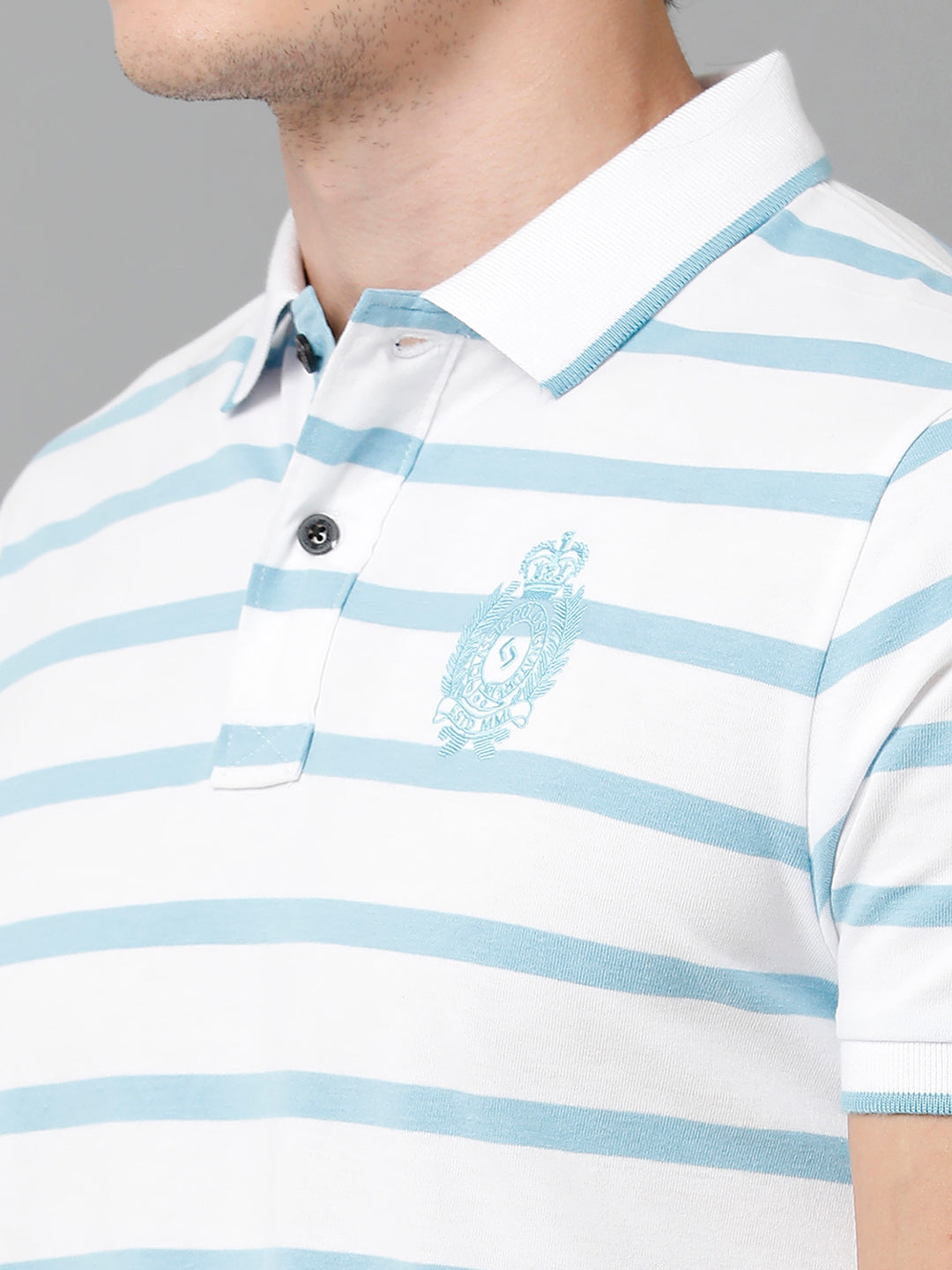 Classic Polo Men's Cotton Striped Half Sleeve Slim Fit Polo Neck White Color T-Shirt | Cpeg - 292 B