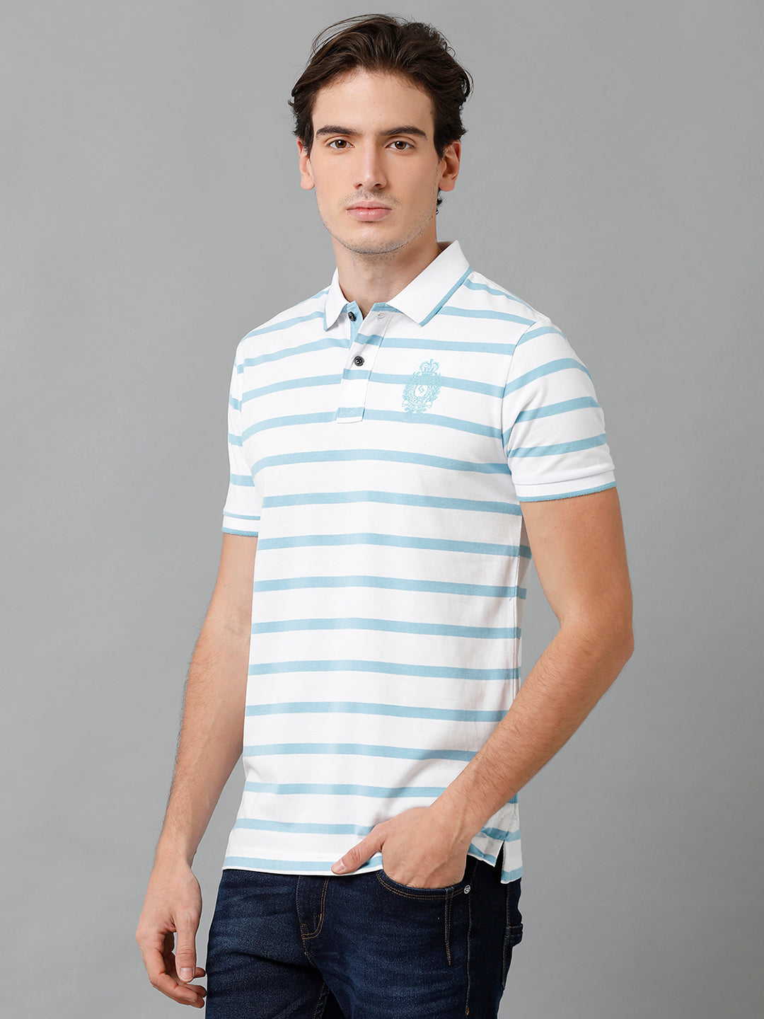 Classic Polo Men's Cotton Striped Half Sleeve Slim Fit Polo Neck White Color T-Shirt | Cpeg - 292 B