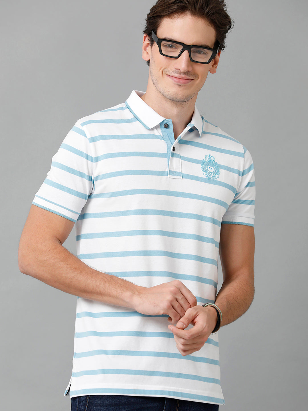 Classic Polo Men's Cotton Striped Half Sleeve Slim Fit Polo Neck White Color T-Shirt | Cpeg - 292 B