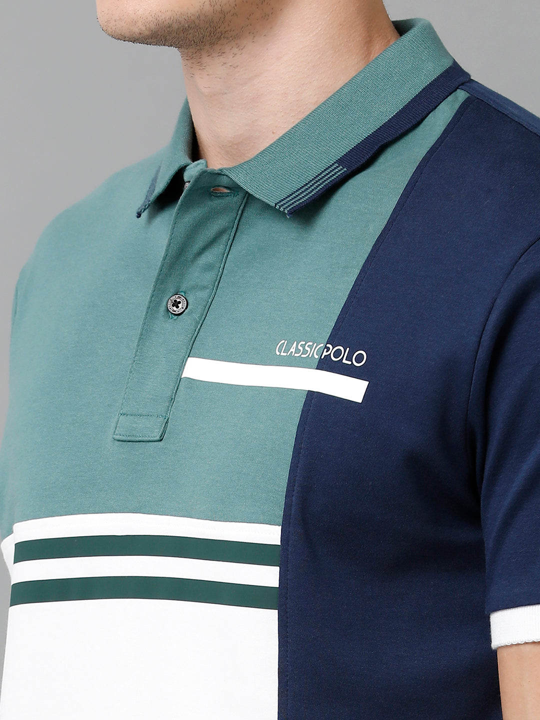 Classic Polo Men's Cotton Color Block Half Sleeve Slim Fit Polo Neck Multicolor T-Shirt | Prm - 764 A