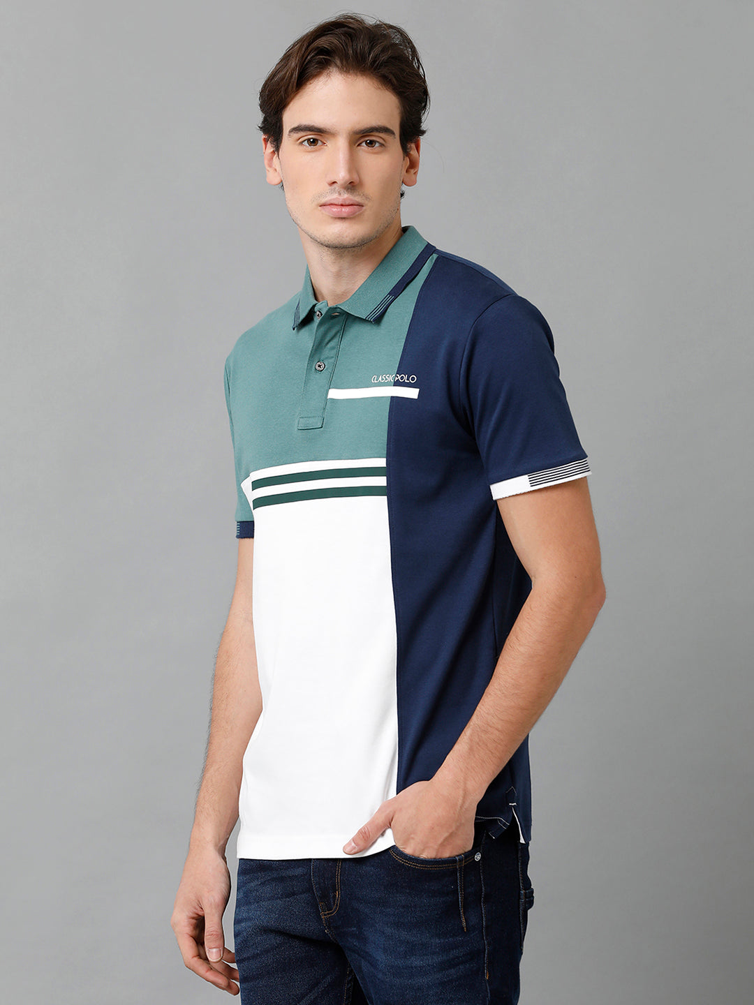 Classic Polo Men's Cotton Color Block Half Sleeve Slim Fit Polo Neck Multicolor T-Shirt | Prm - 764 A